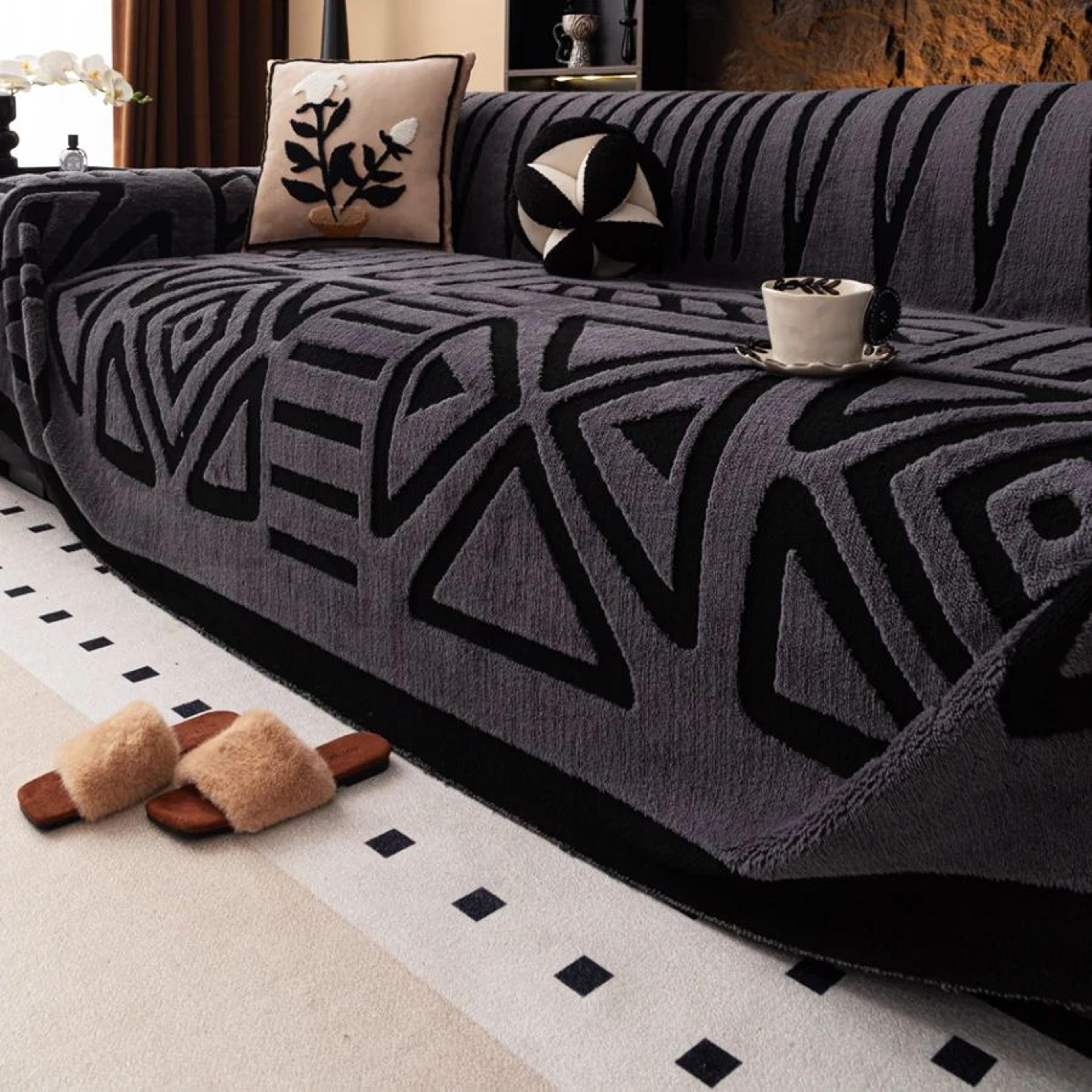 bohemian jacquard sofa protector blanket – geometric anti-slip couch cover throw