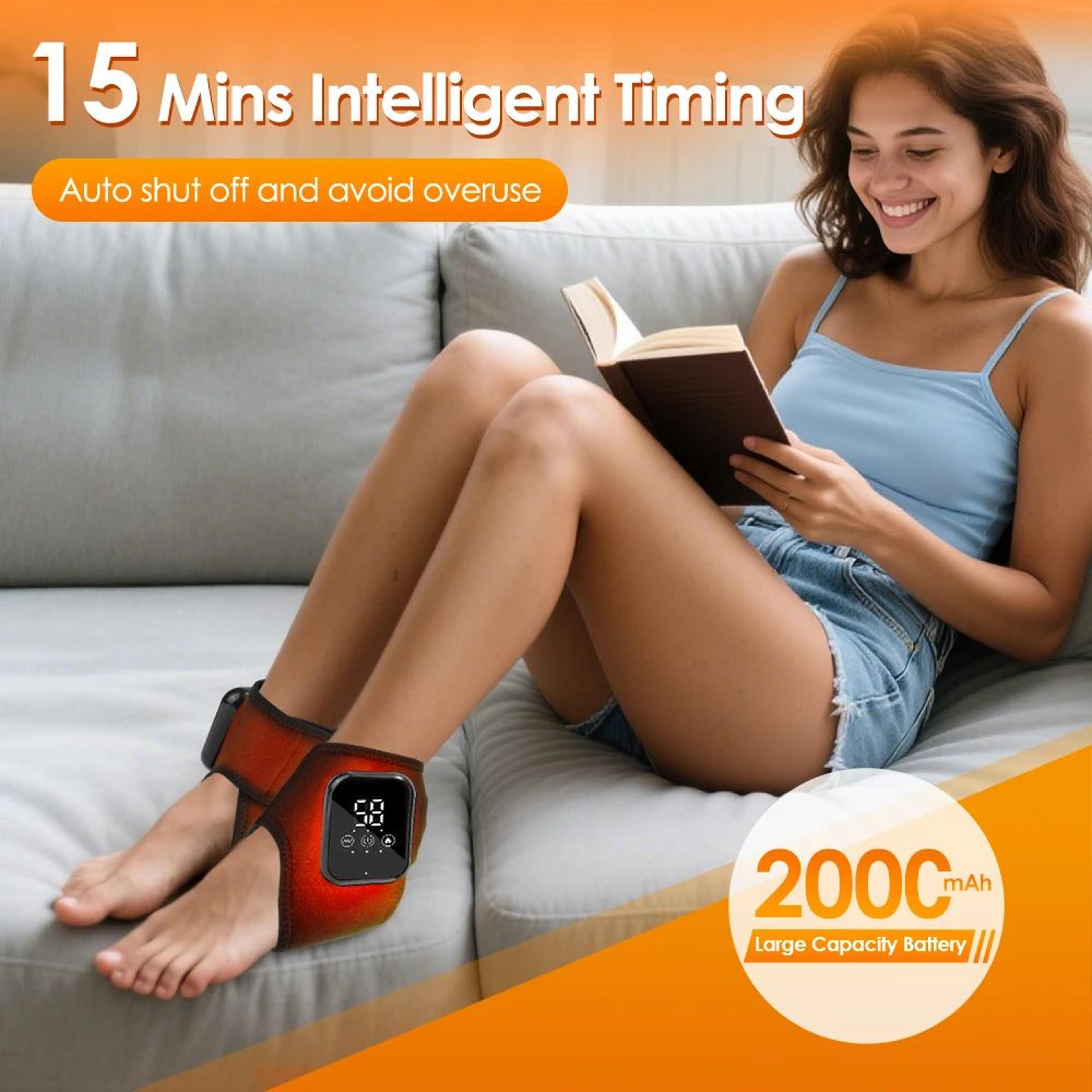 rechargeable heated ankle brace massager with vibration & adjustable compression support
