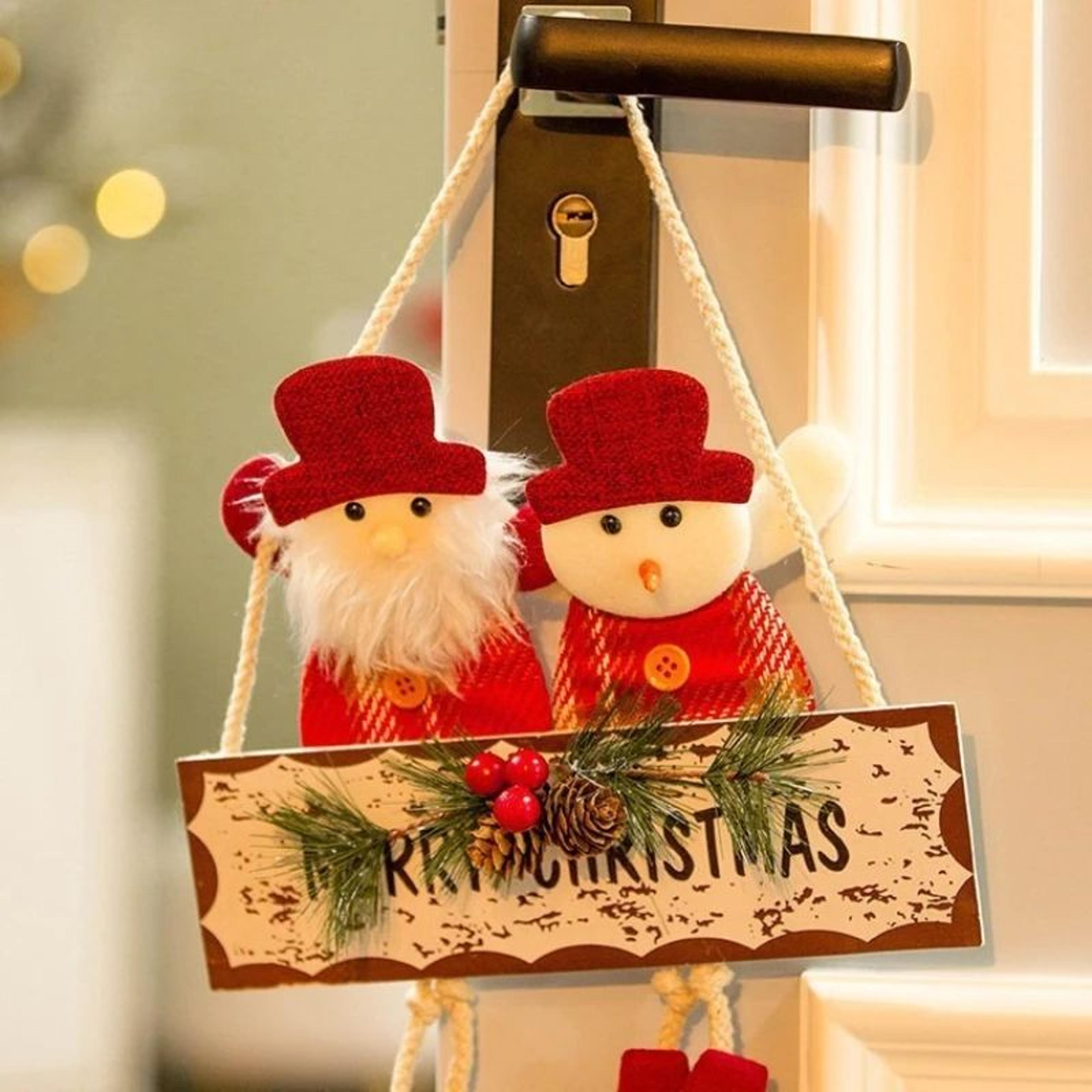 double-head christmas door hanging decoration – snowman & reindeer holiday pendant