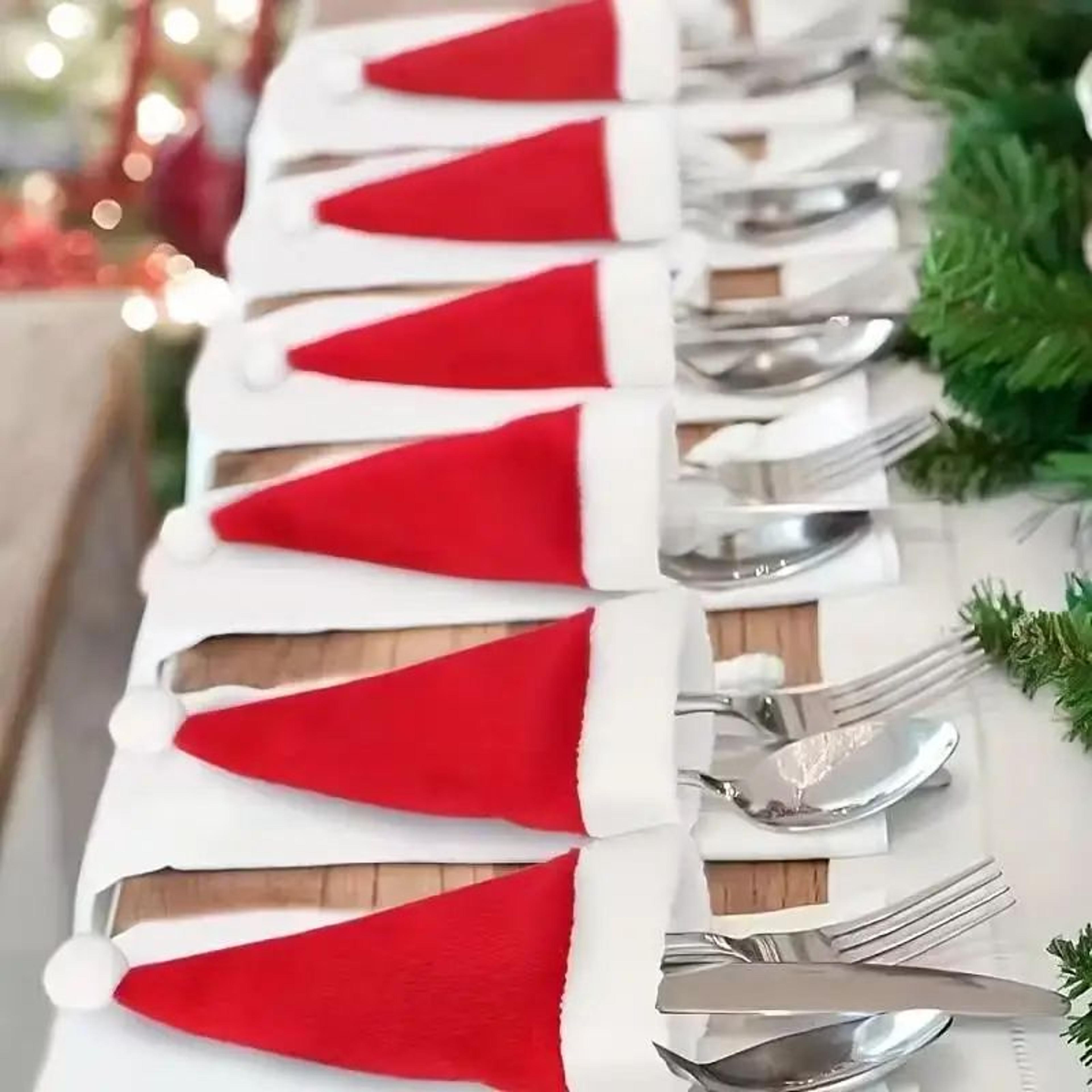 mini santa hat cutlery holders – christmas tableware fork & knife decoration bags