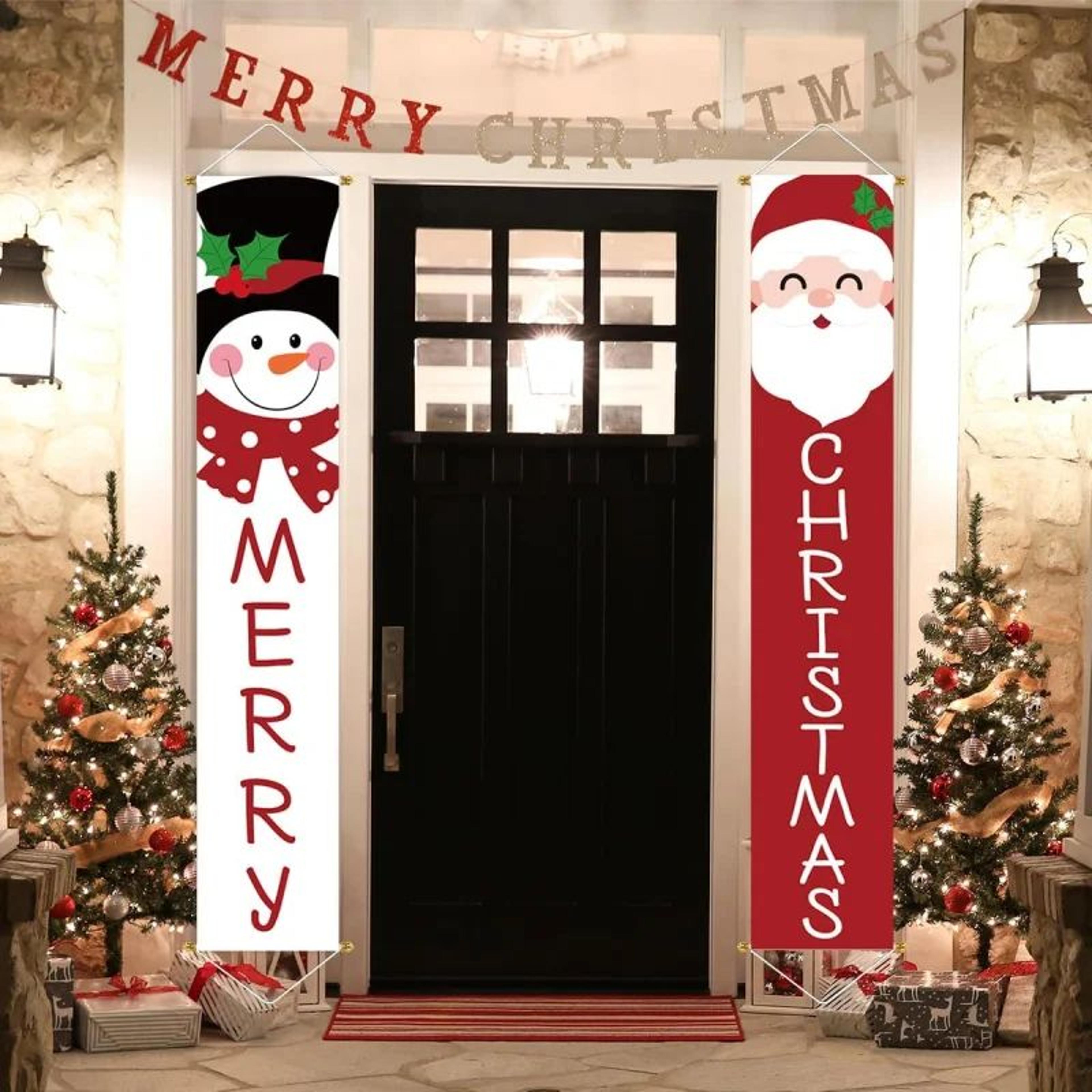 christmas outdoor yard sign set – santa & snowman porch hanging decorations with durable poles