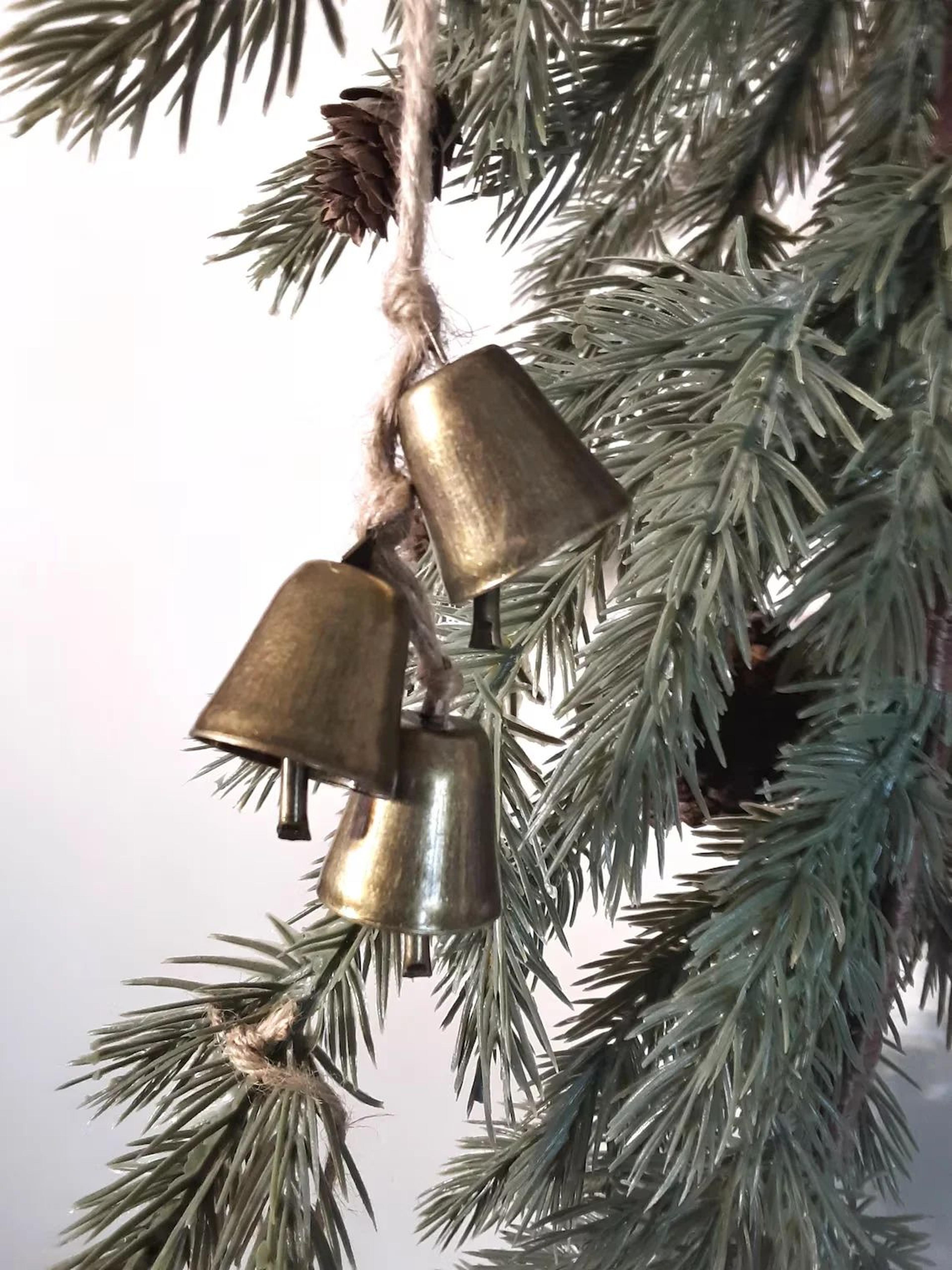 vintage hanging cow bells christmas ornaments – rustic antique bell tree decorations