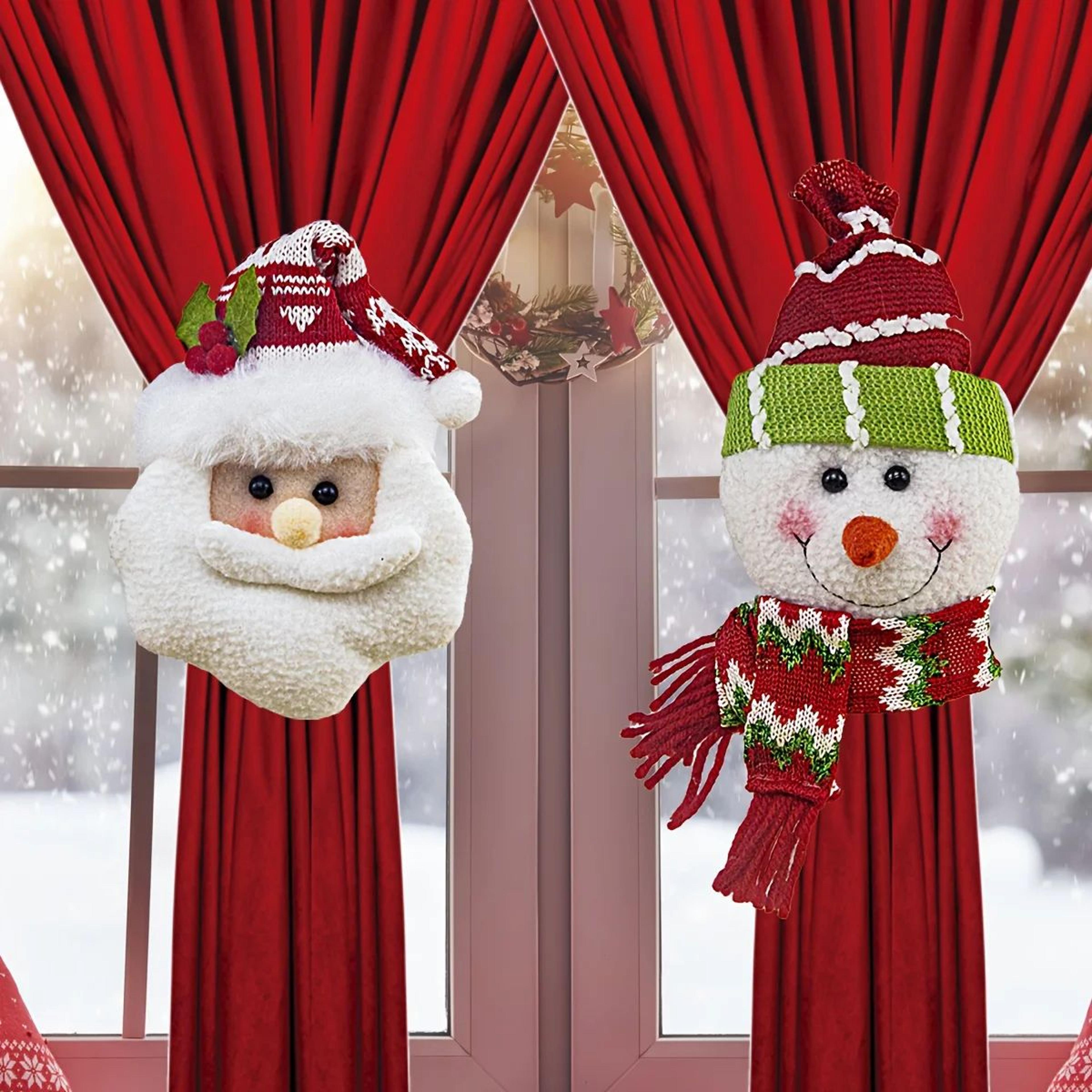 christmas curtain clips hooks – santa & snowman retro plaid window decoration