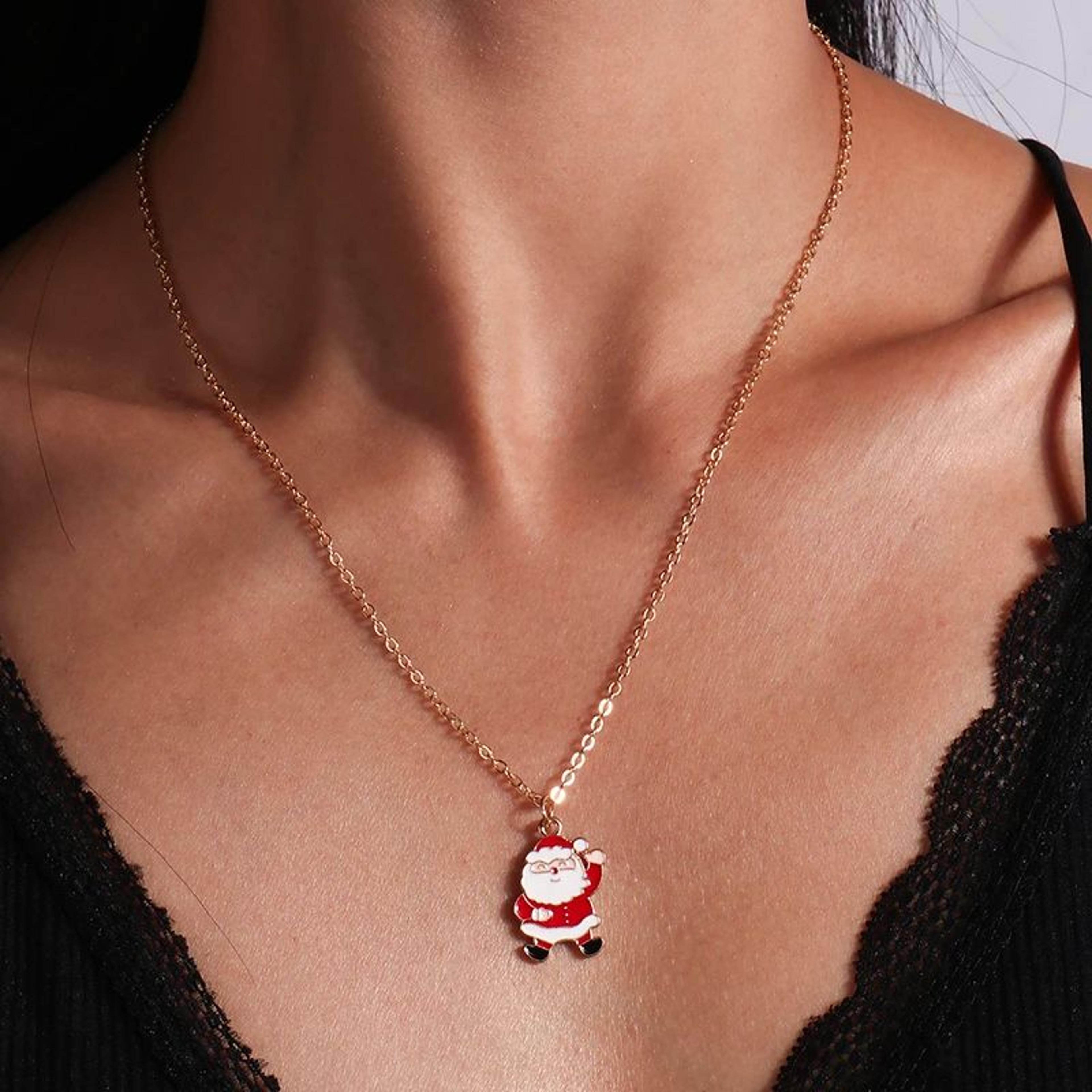 enamel christmas pendant necklace – santa, tree & bell holiday jewelry for women
