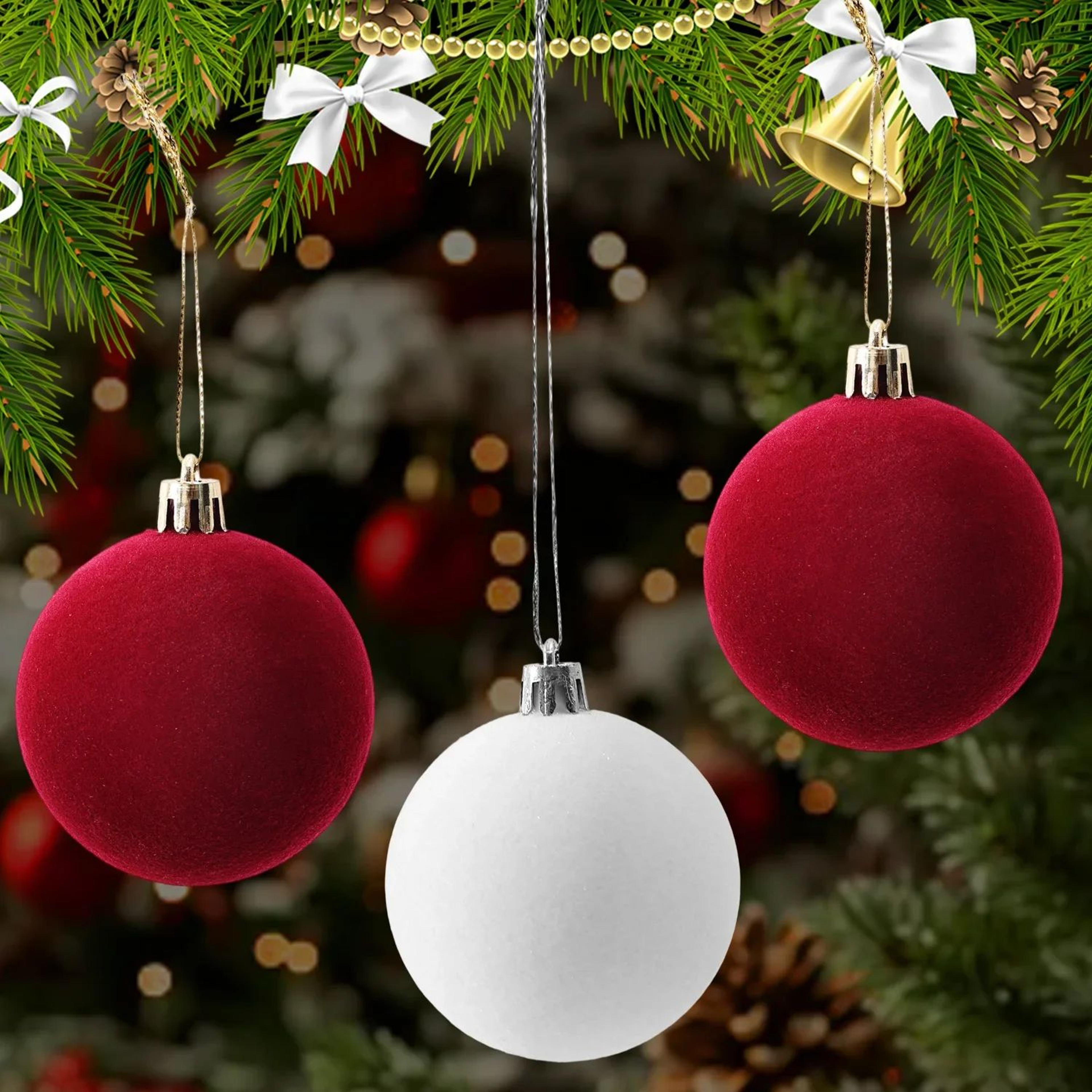 wine red velvet flocked christmas ball ornaments – luxury xmas tree hanging decorations for holiday home decor
