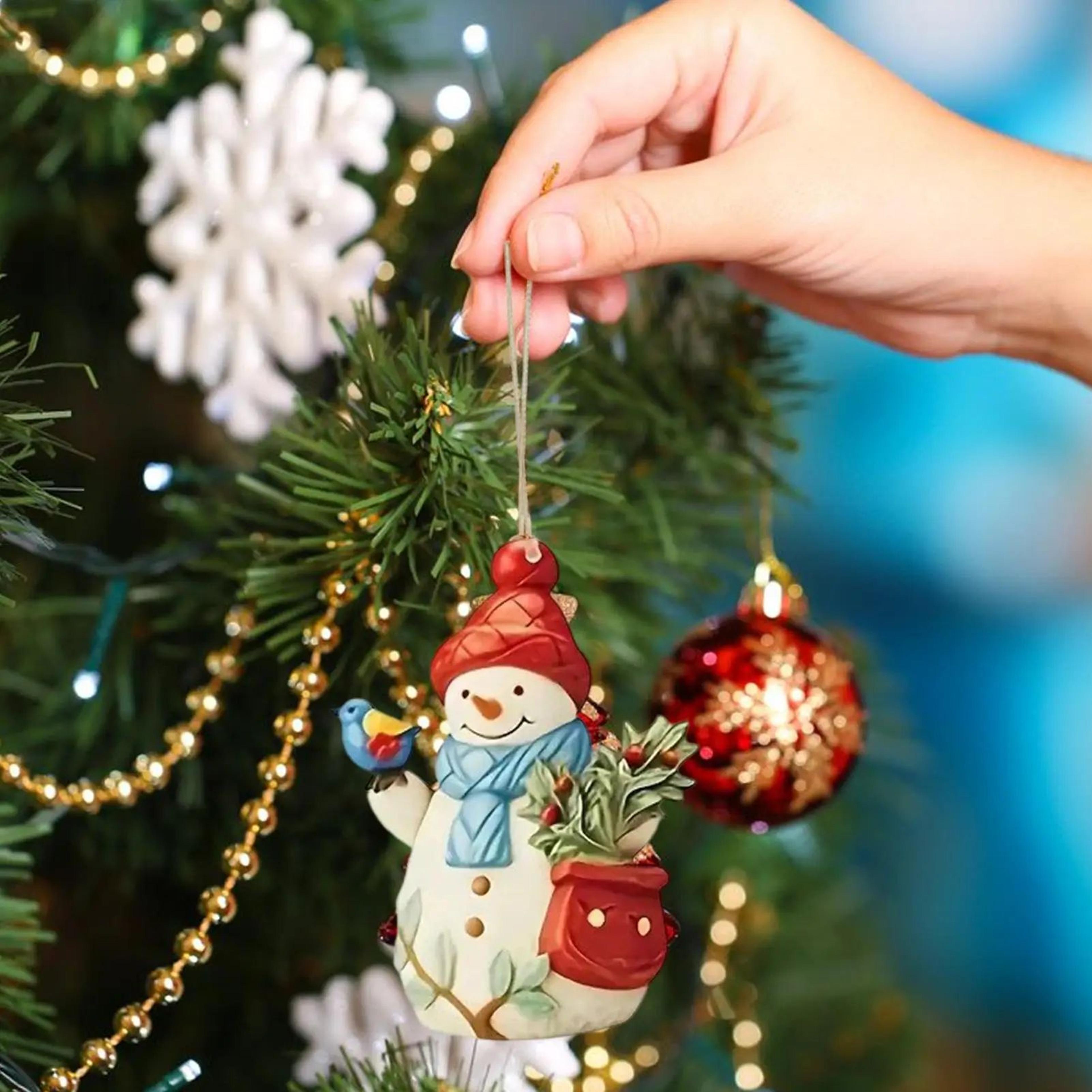 wooden snowman christmas tree ornaments set – rustic hanging snowman decorations for holiday home decor