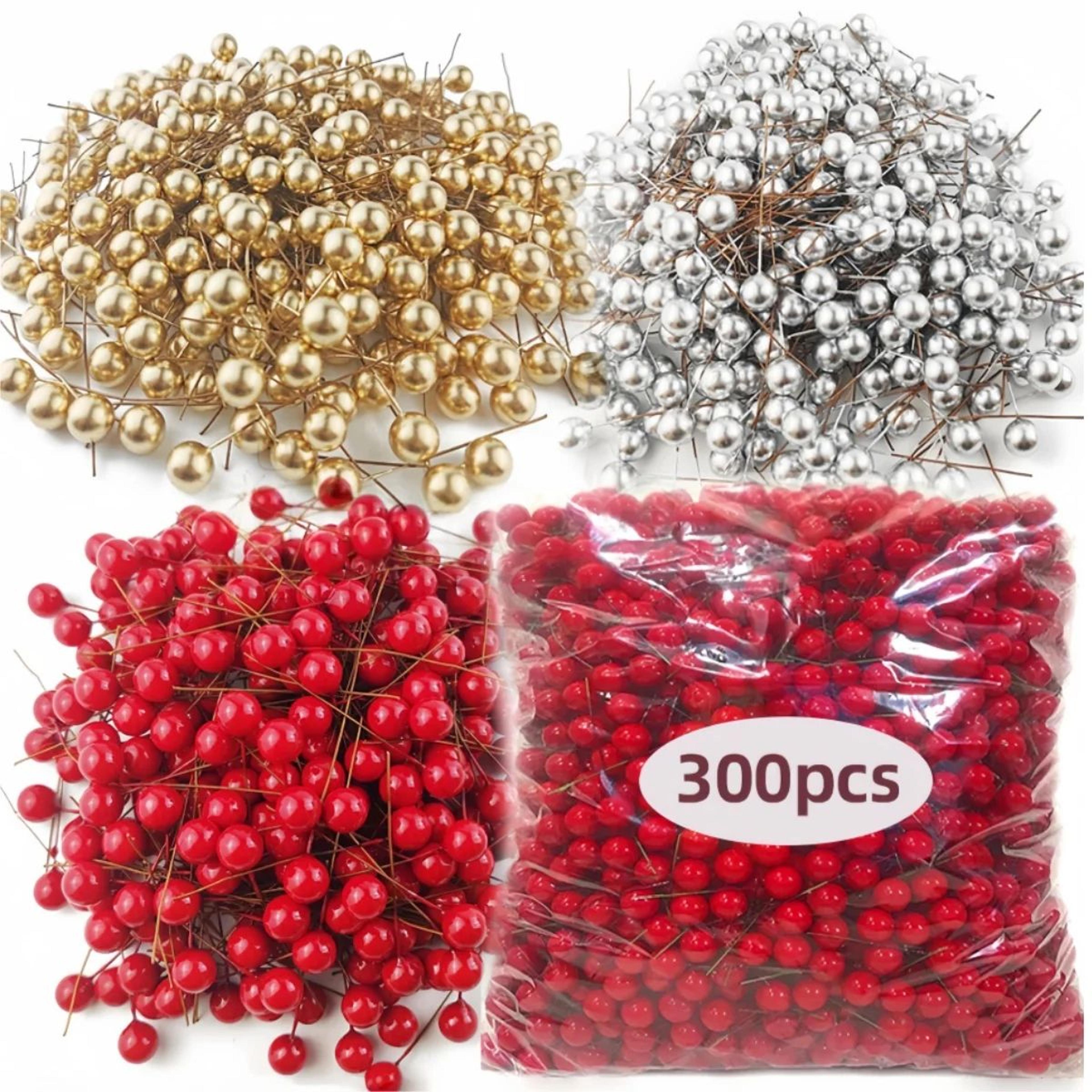 mini artificial christmas berry decorations – red, gold & silver fake cherry berries for diy wreaths & holiday crafts