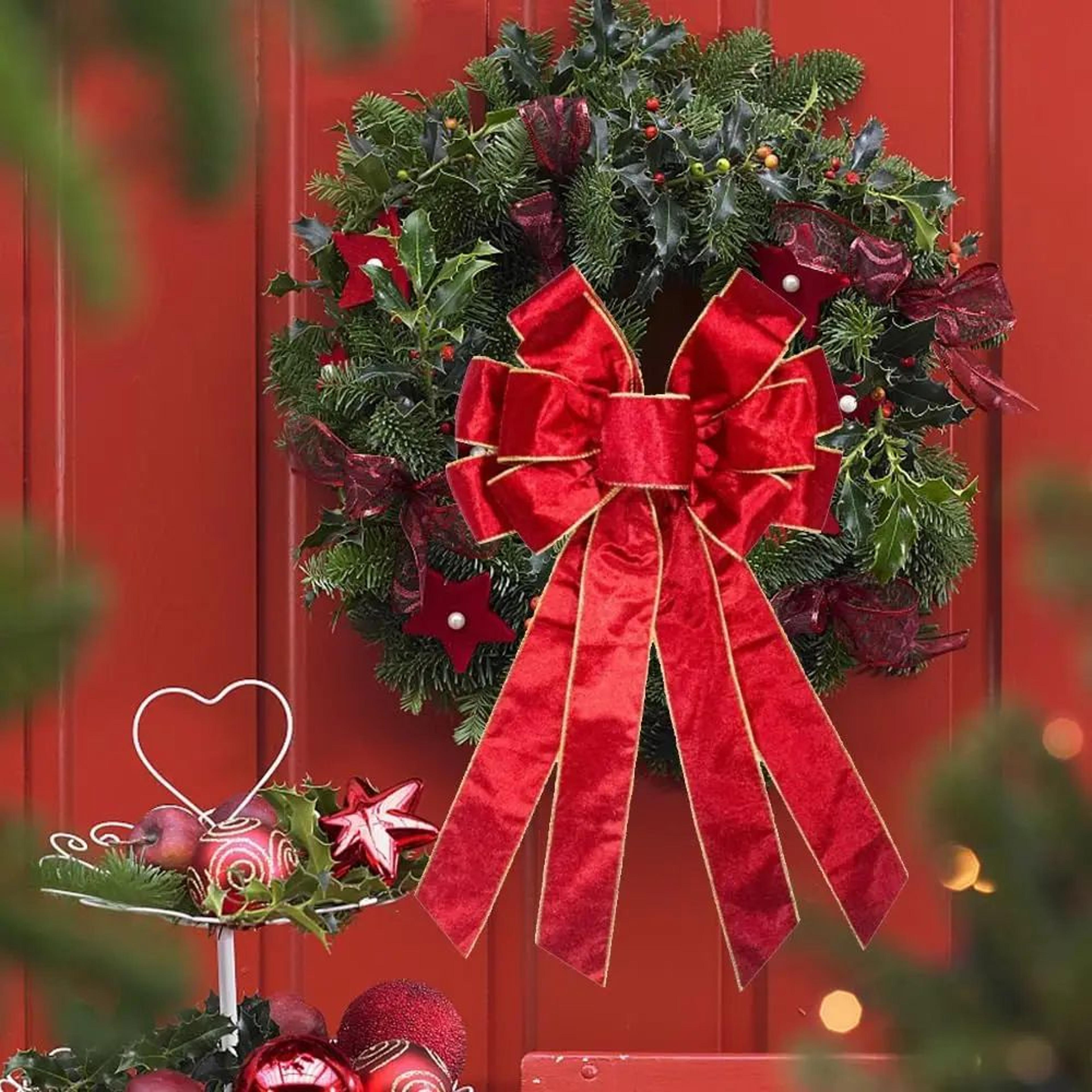 large red velvet burlap christmas wreath bows – 2 pcs holiday tree topper & front door decoration bows