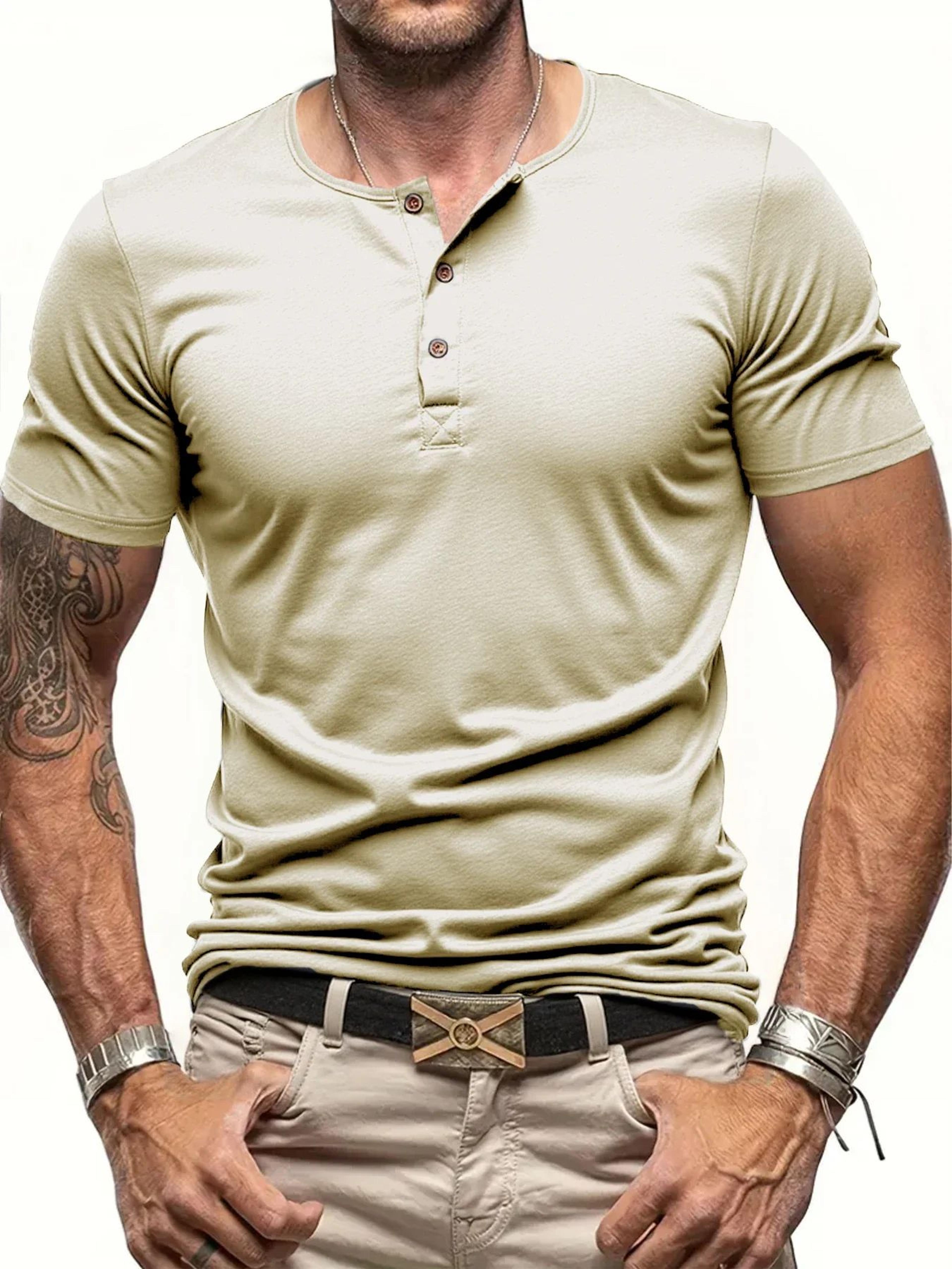 men's short sleeve henley t-shirt – slim fit button neck casual streetwear tee