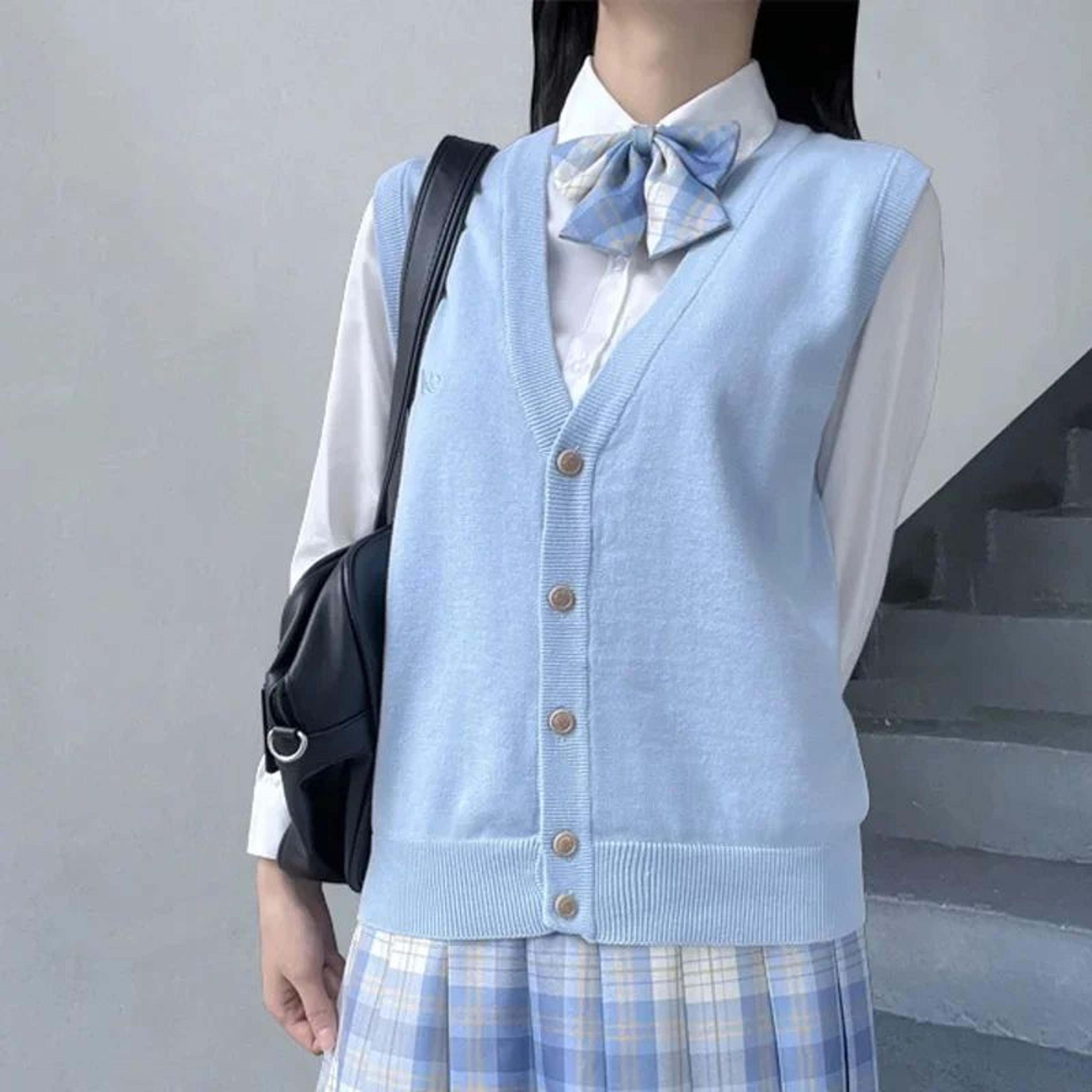 japanese jk school uniform knit vest cardigan – korean gyaru style student sweater for women