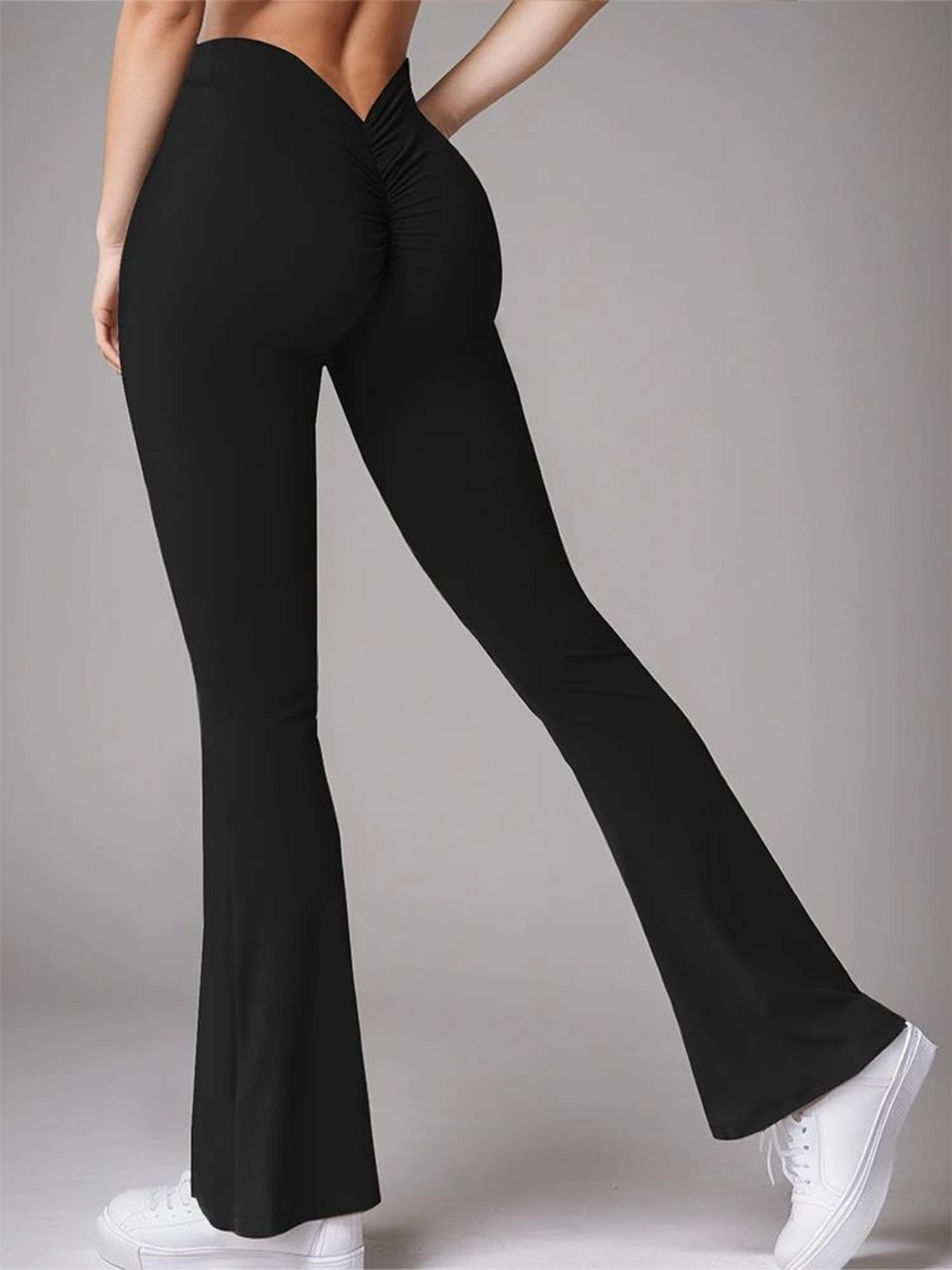 women's high waist v-back flared yoga leggings – butt lift push up wide leg gym & casual pants