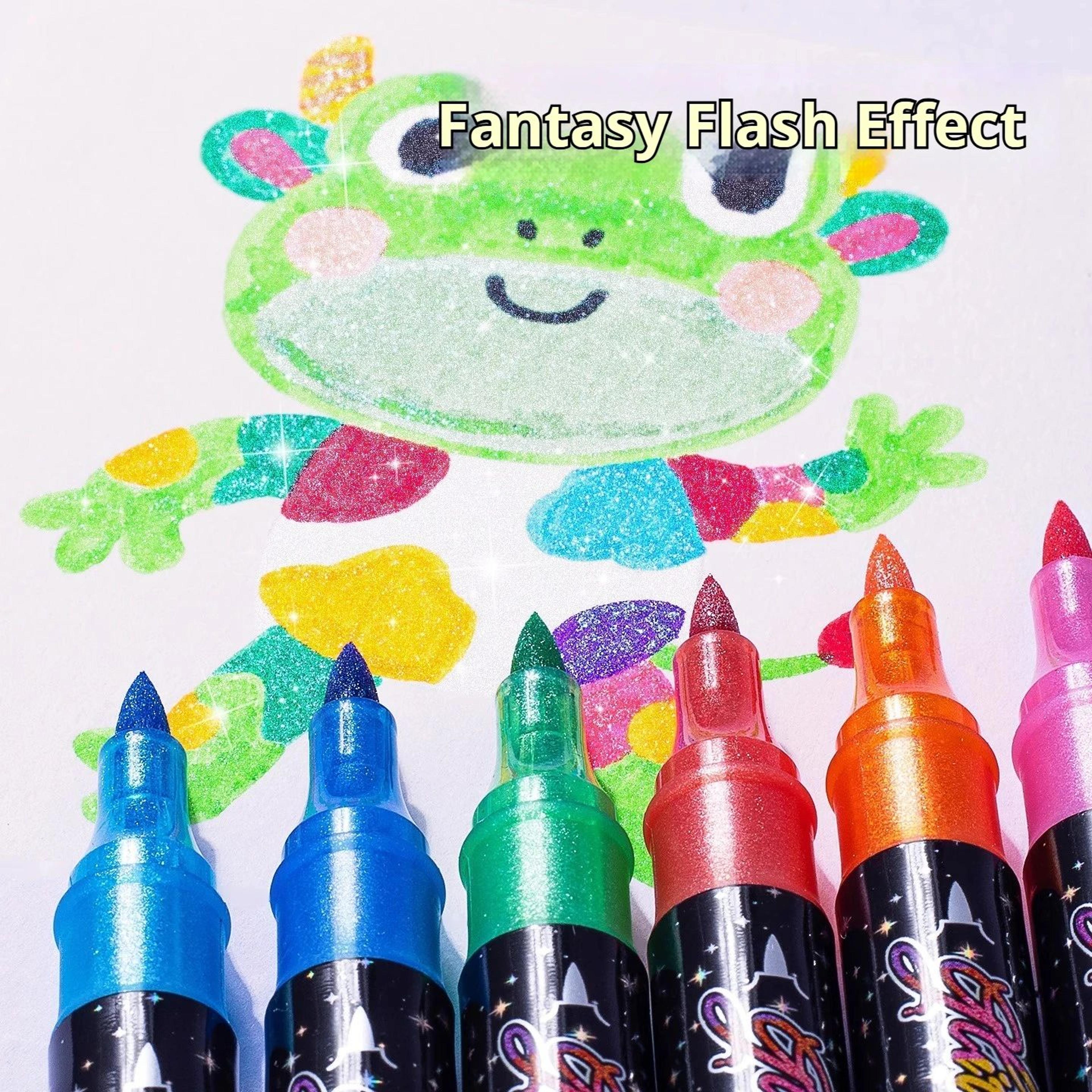 dual tip glitter acrylic paint markers set – metallic fine tip art pens for rock painting