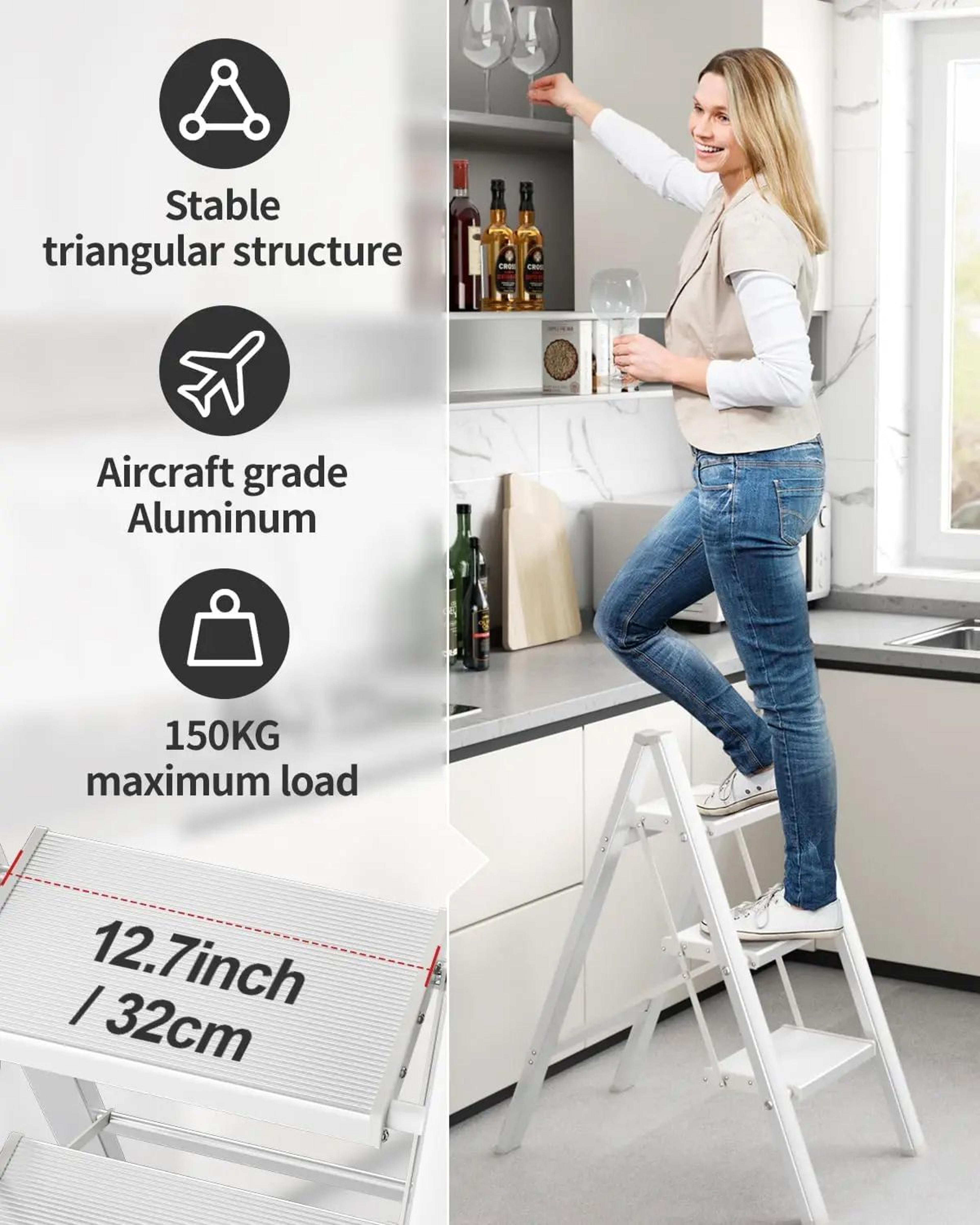 aluminum folding step ladder with handrail – lightweight non-slip household step ladder, 2/3/4 steps, 330lb capacity