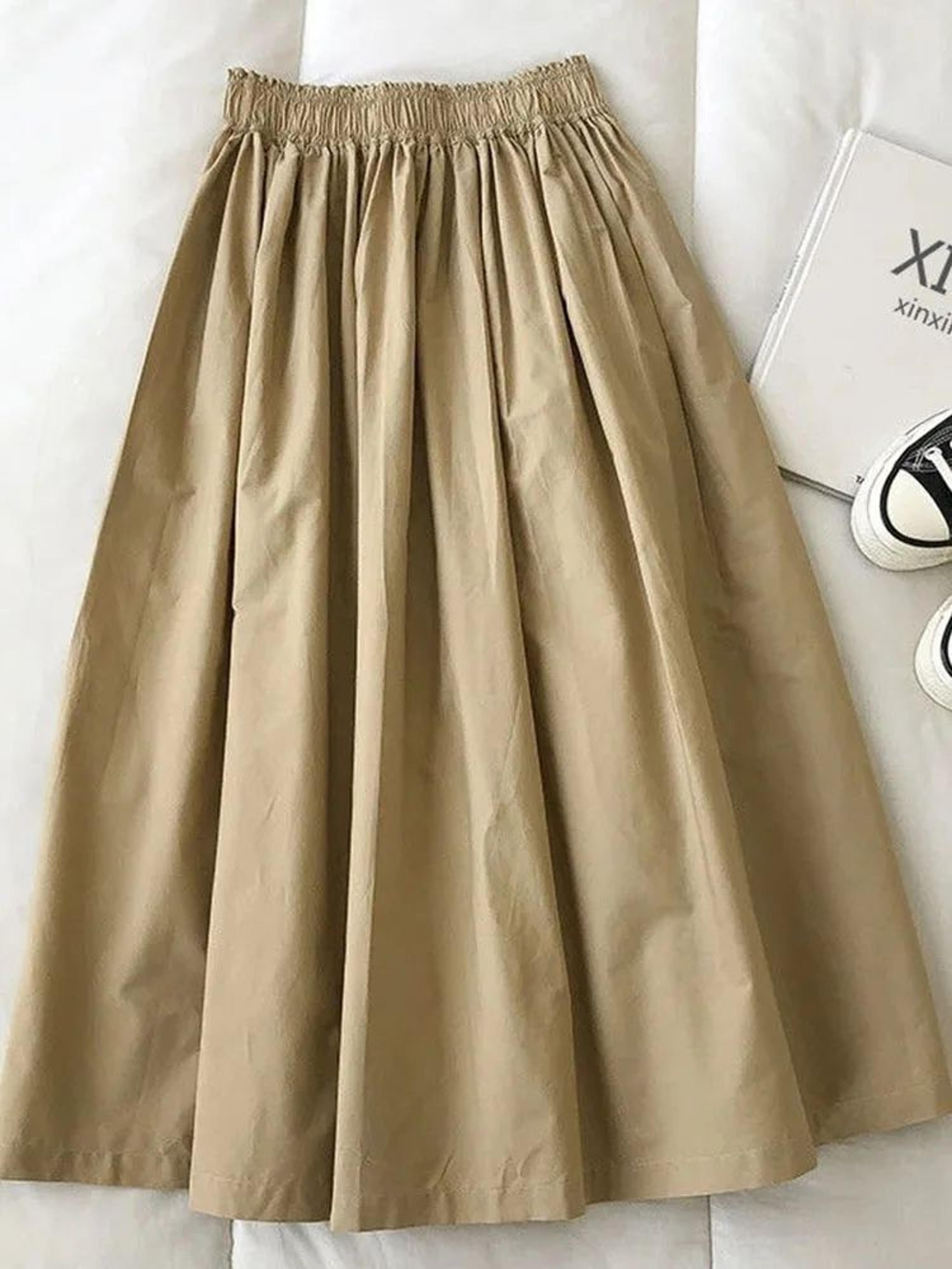 women's high waist pleated a-line knee-length skirt with pockets – elegant casual white skirt