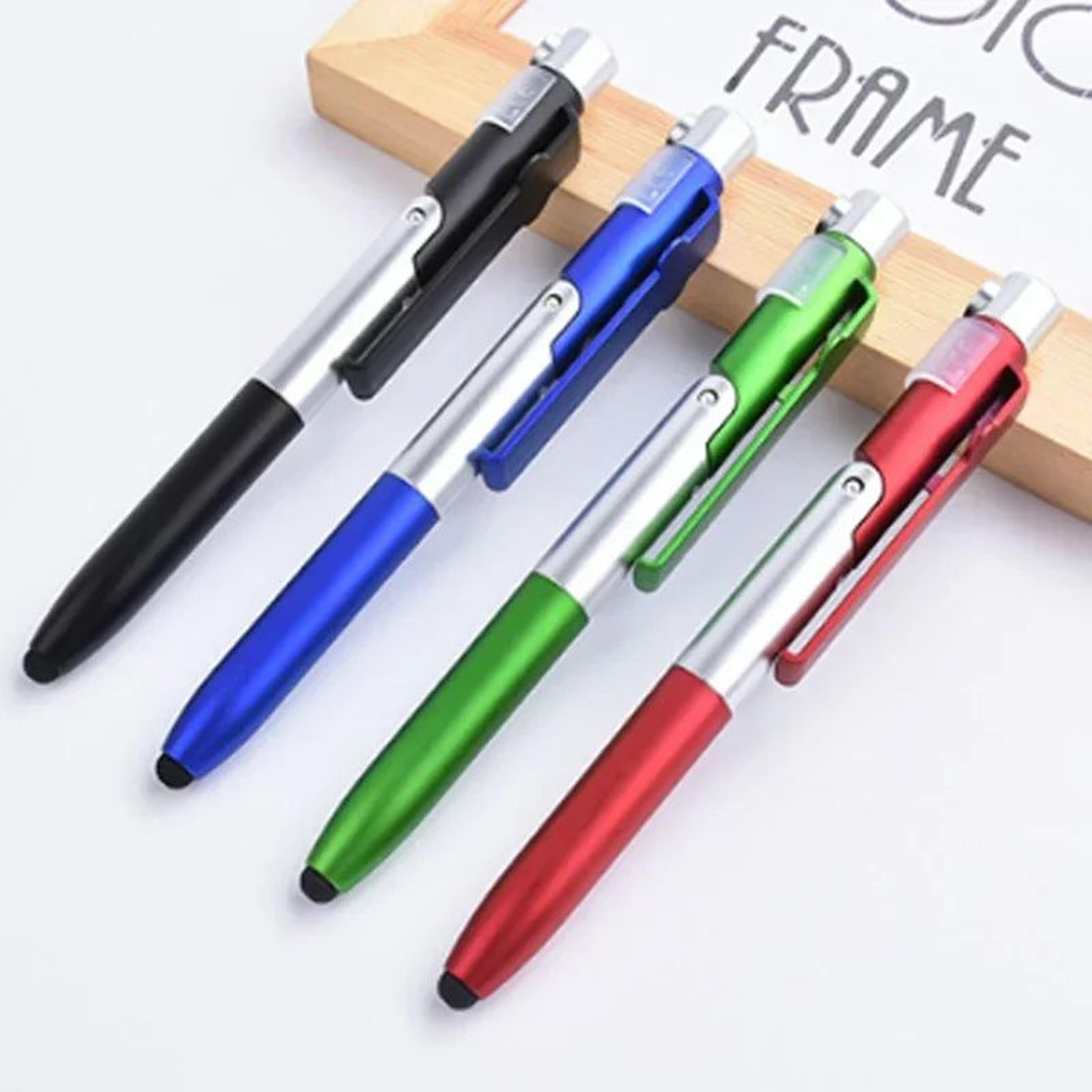 4-in-1 multifunction stylus ballpoint pen – foldable phone holder, flashlight & touchscreen pen