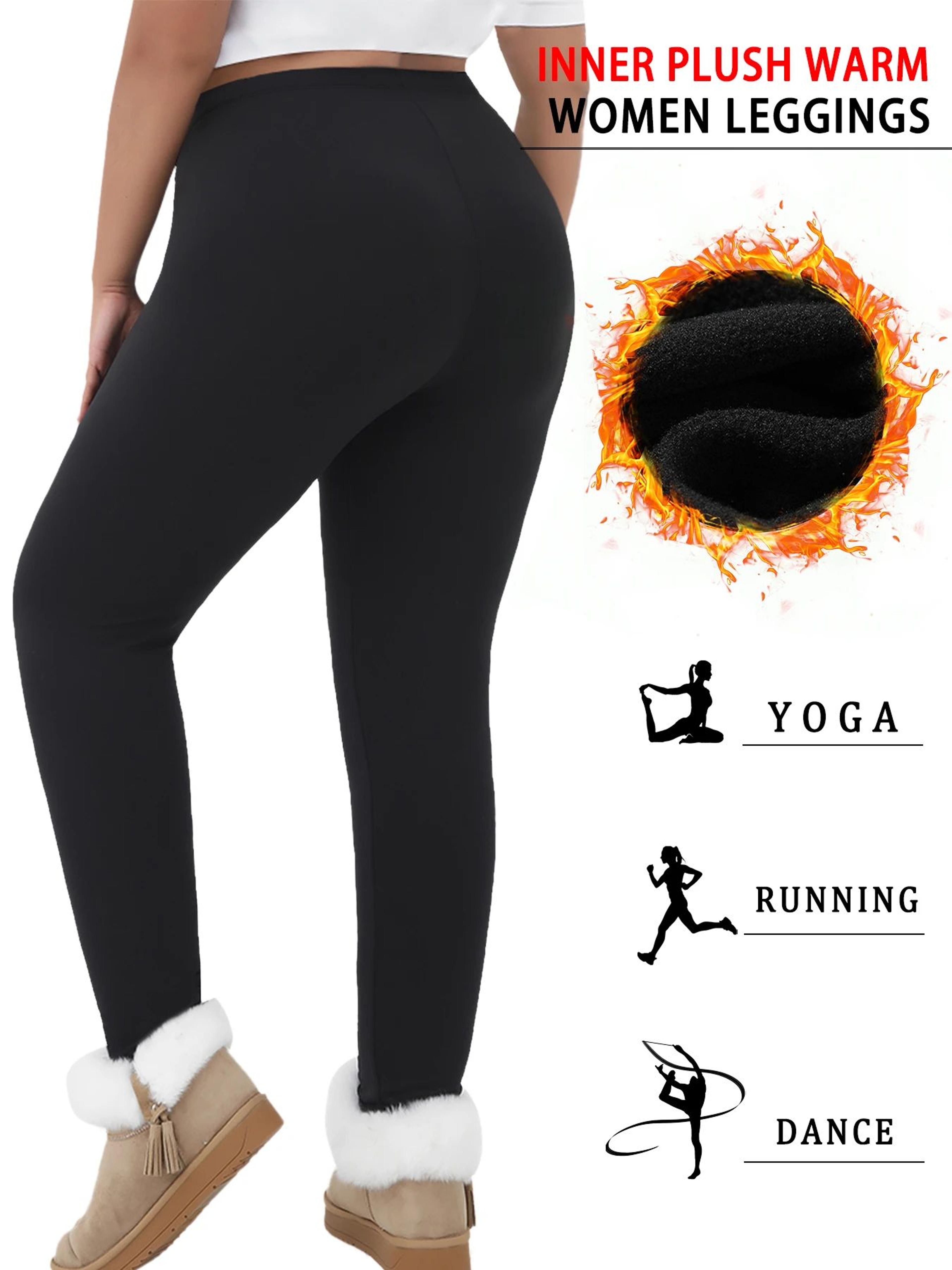 plus size fleece lined thermal leggings for women – high waisted super soft stretch winter workout yoga running pants