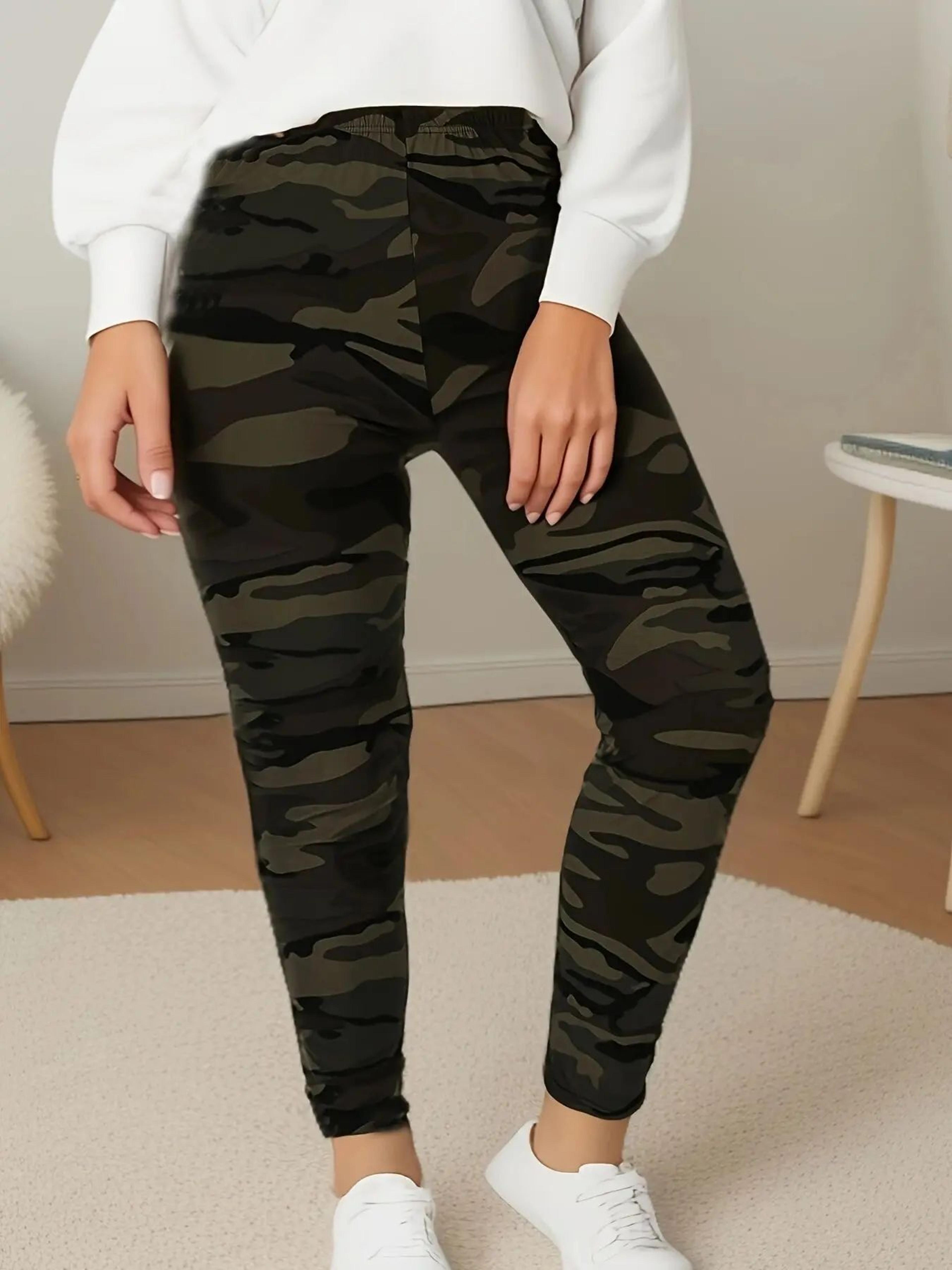 cuhakci women's plus size high-stretch military camouflage leggings – seamless soft cropped gym & casual pants