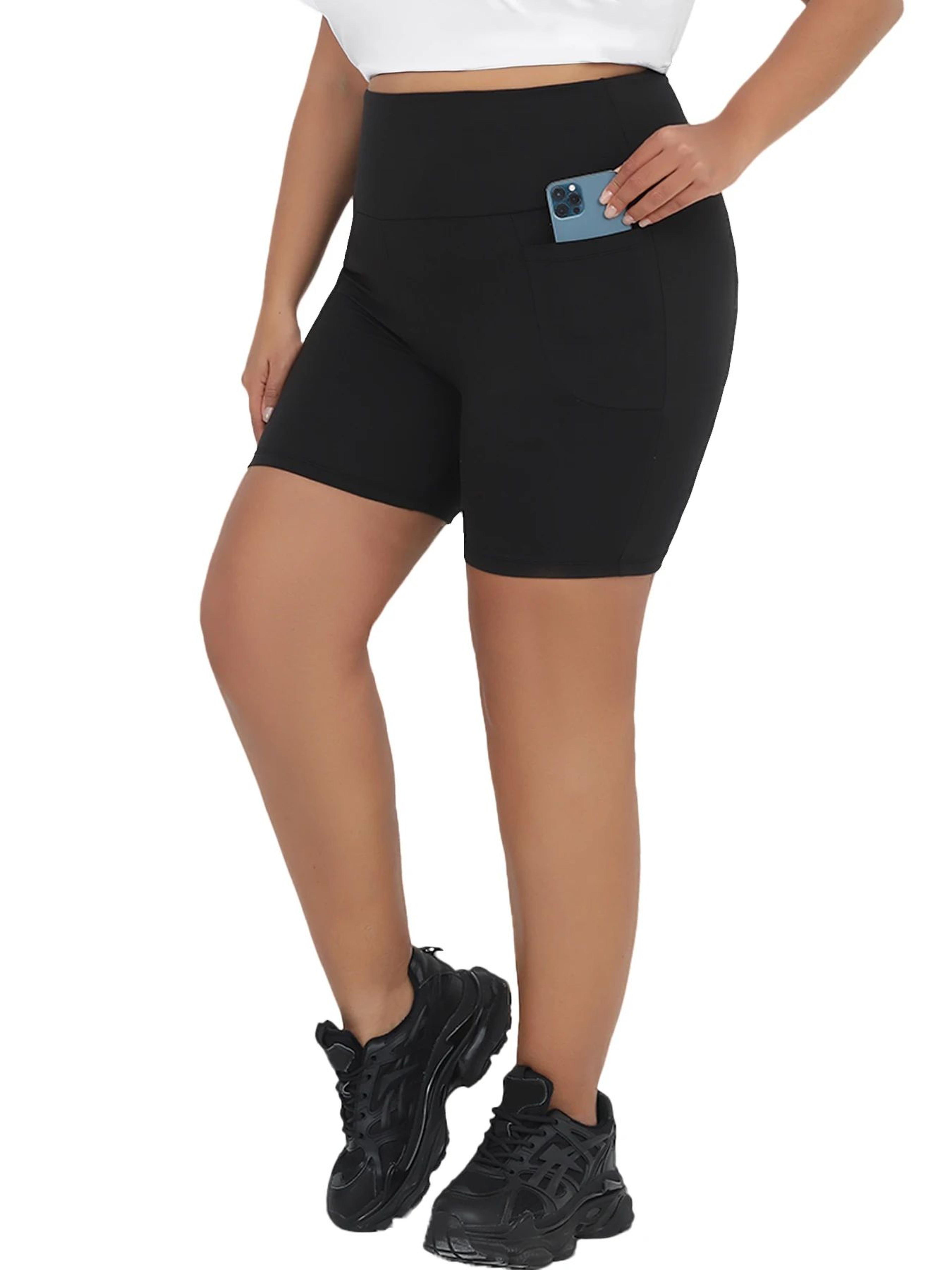 women's plus size high-waist biker shorts with pockets – tummy control stretch workout & yoga shorts