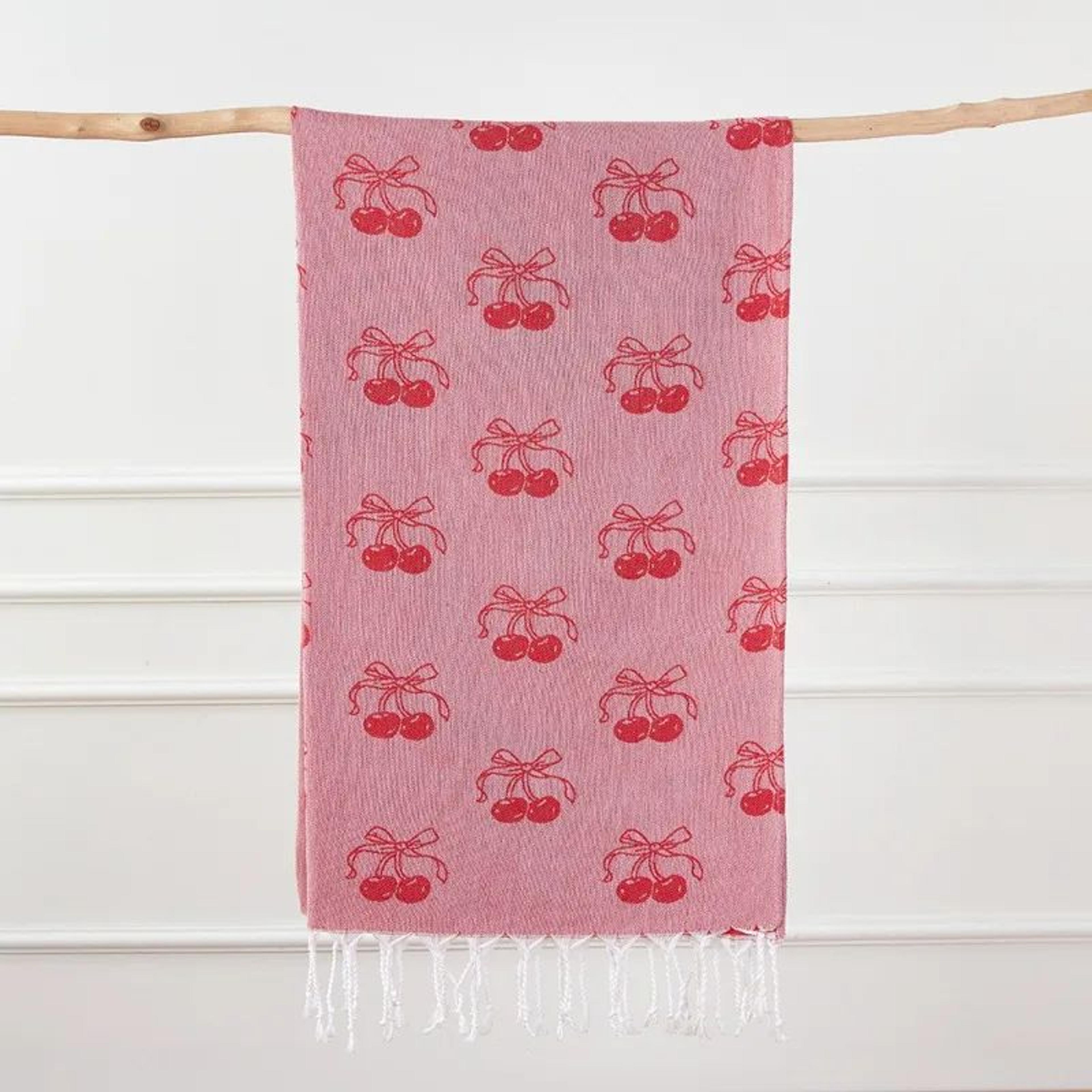 turkish cotton cherry bow beach towel – quick-dry fringed bath & sauna towel for kids & family
