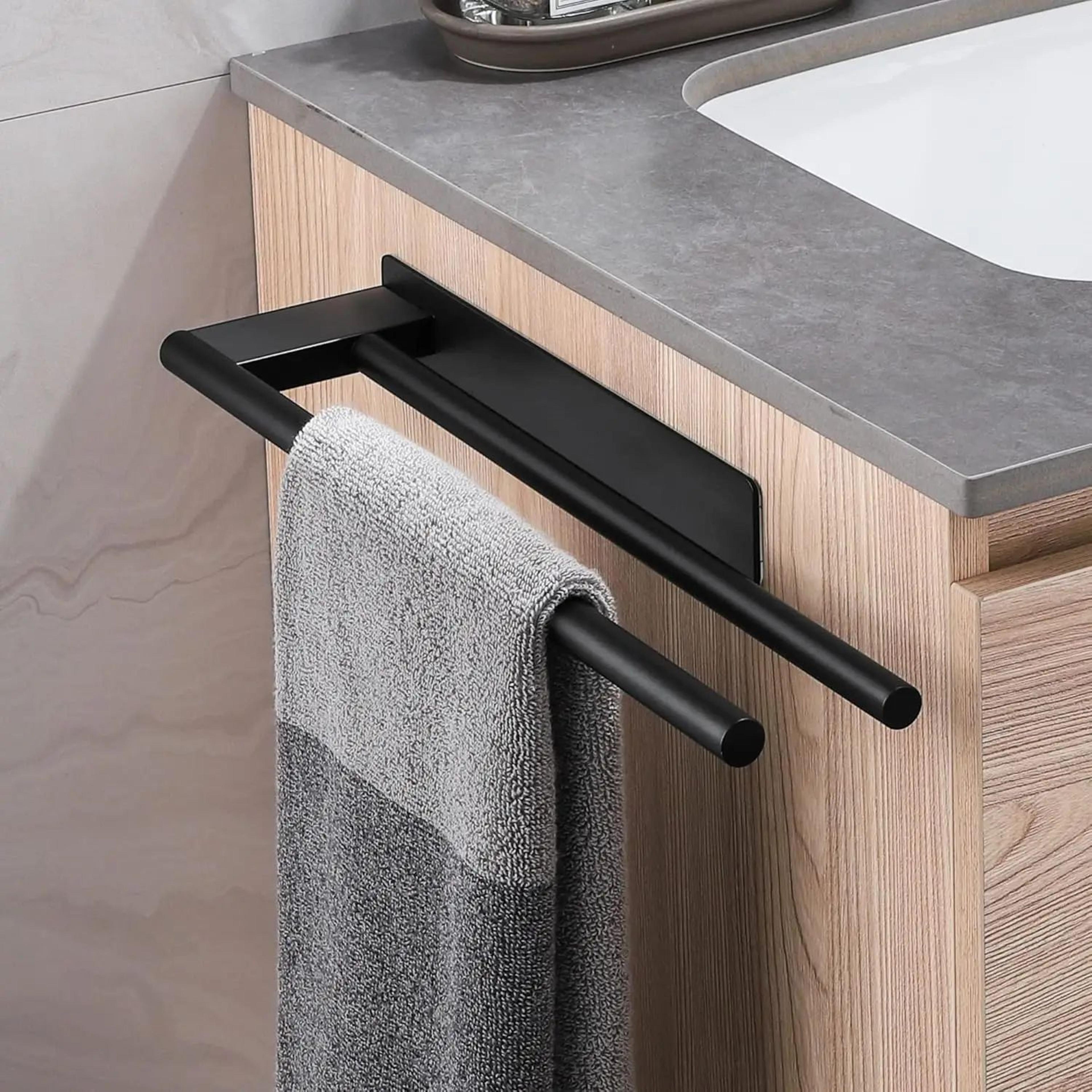 no-drill stainless steel double adhesive towel rack wall mounted 15.4 in bathroom & kitchen towel bar