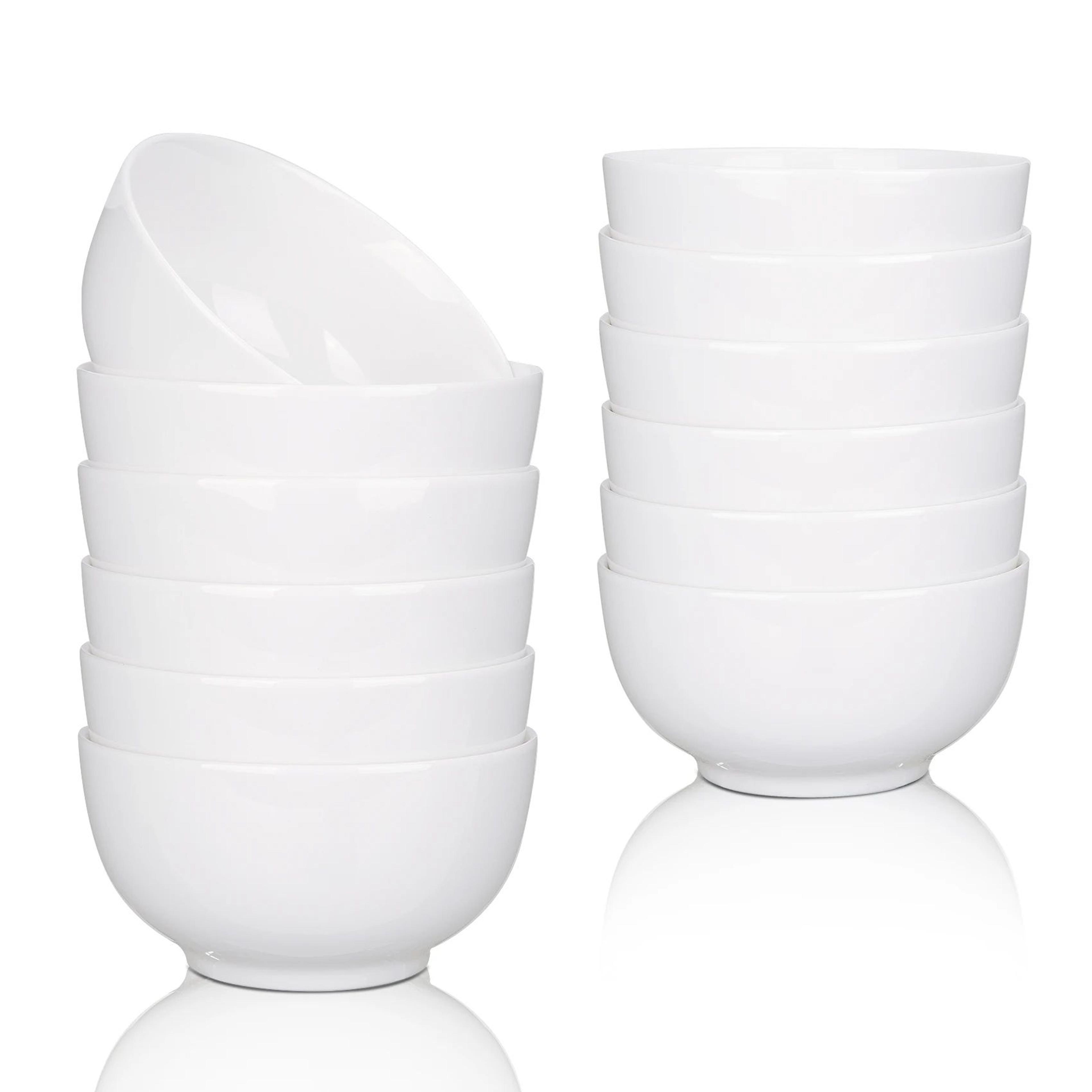 8-pack 10oz porcelain bowls set – premium white ceramic bowls for soup, cereal, salad & pasta