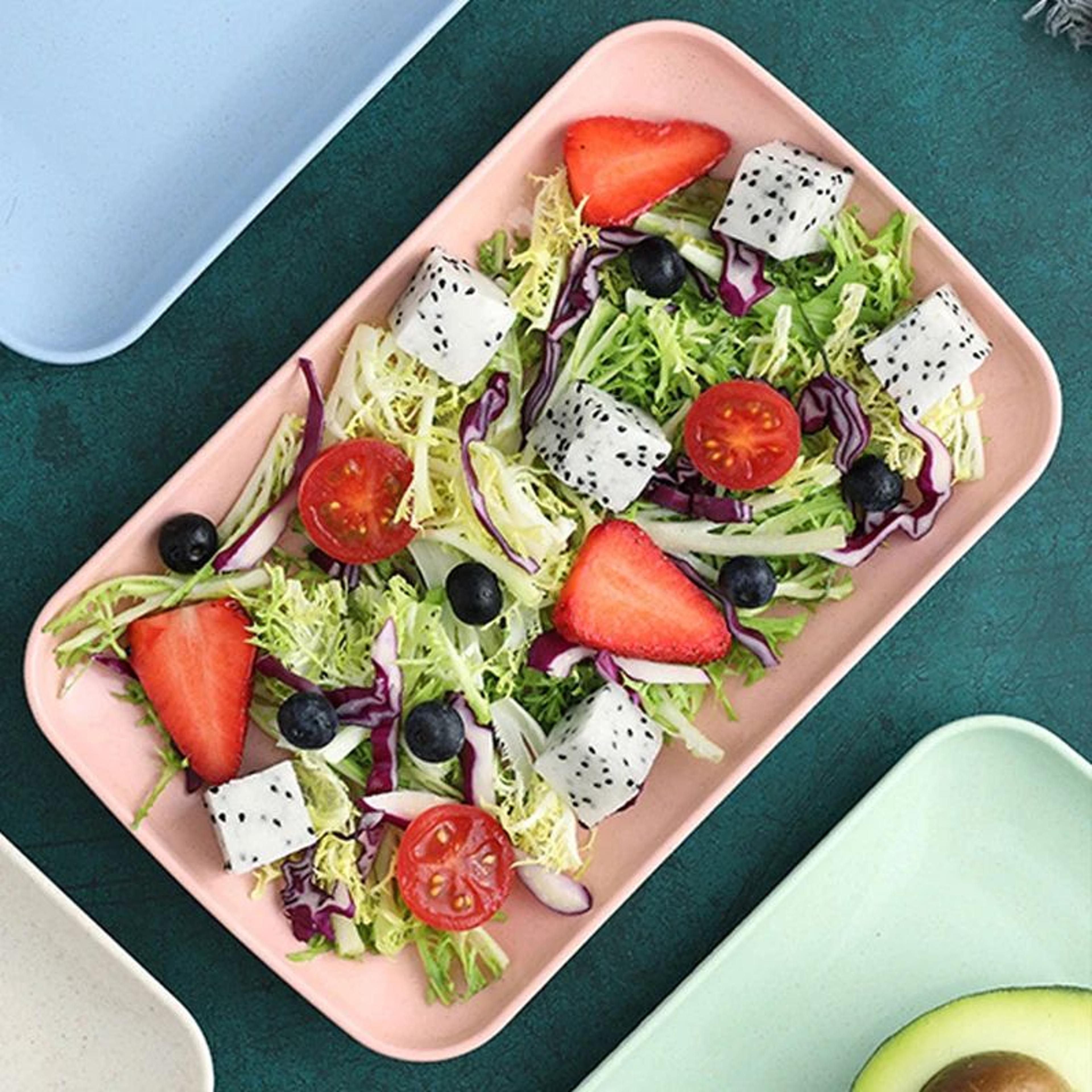 4-piece wheat straw rectangle plates set – eco-friendly reusable dessert & salad plates, microwave safe