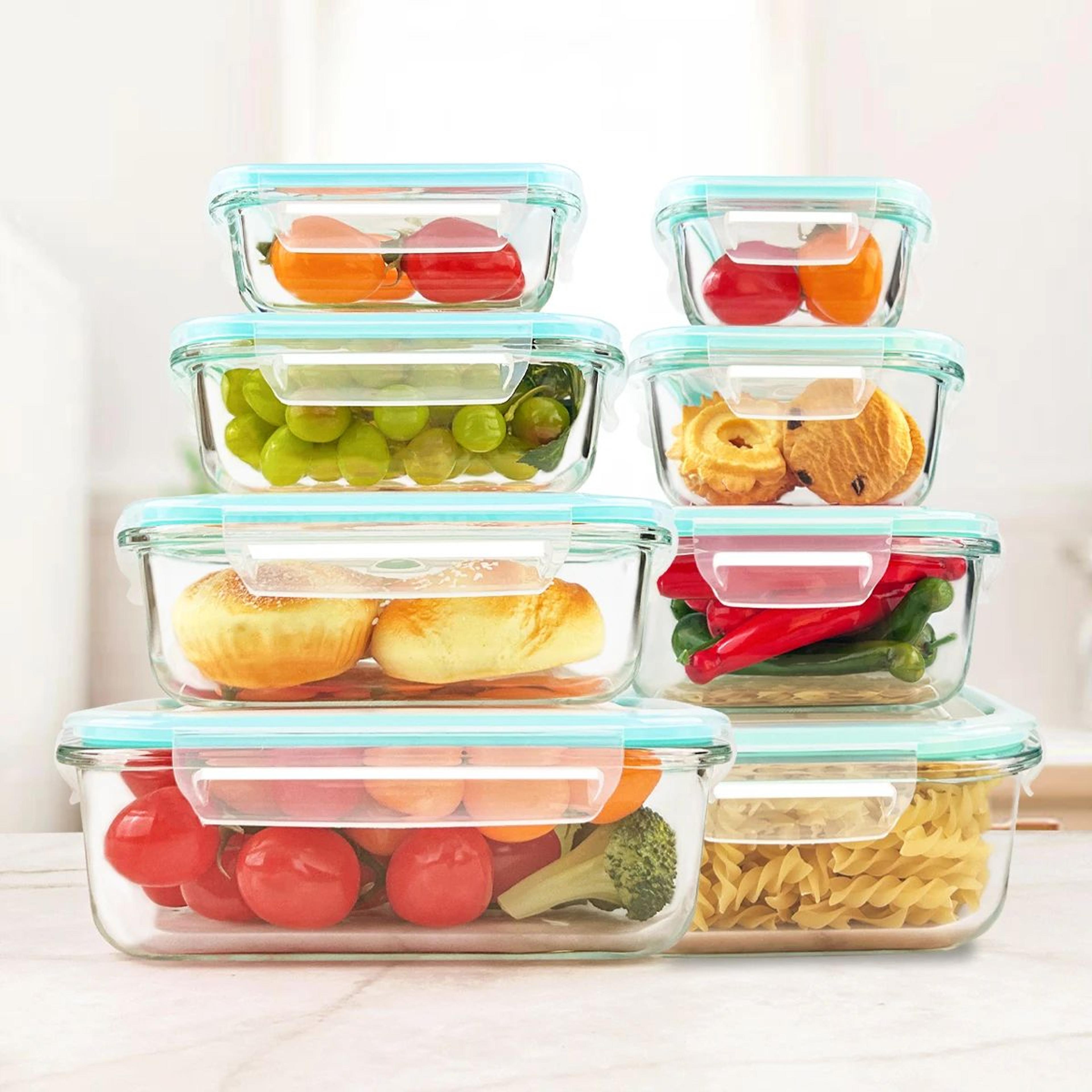 8-piece glass food storage containers set – airtight leakproof lunch boxes, microwave & oven safe meal prep containers
