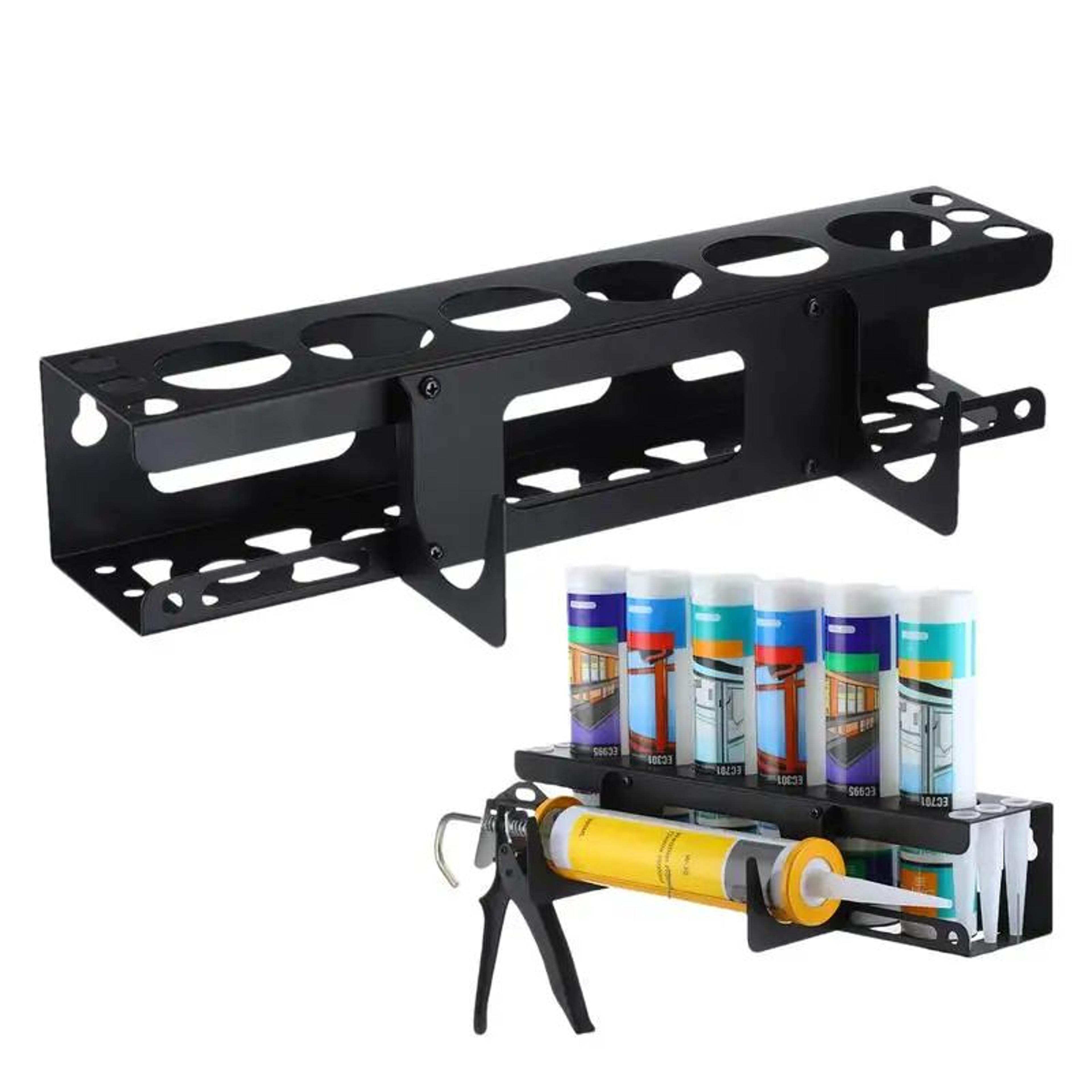 wall-mounted metal caulk tube holder – heavy-duty sealant & grease tube organizer rack for workshop storage