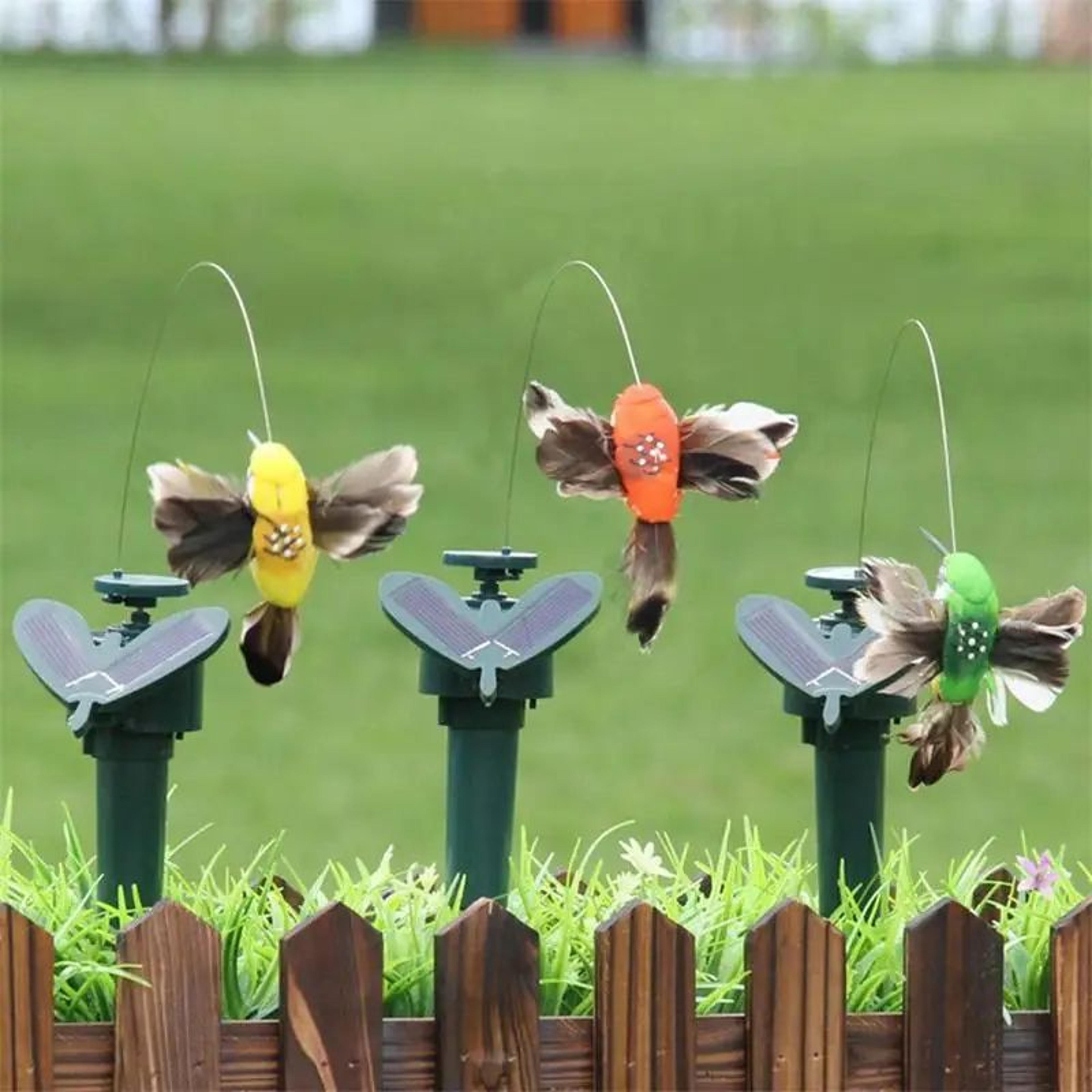 solar powered flying hummingbird garden stake – rotating fluttering bird decor with battery backup