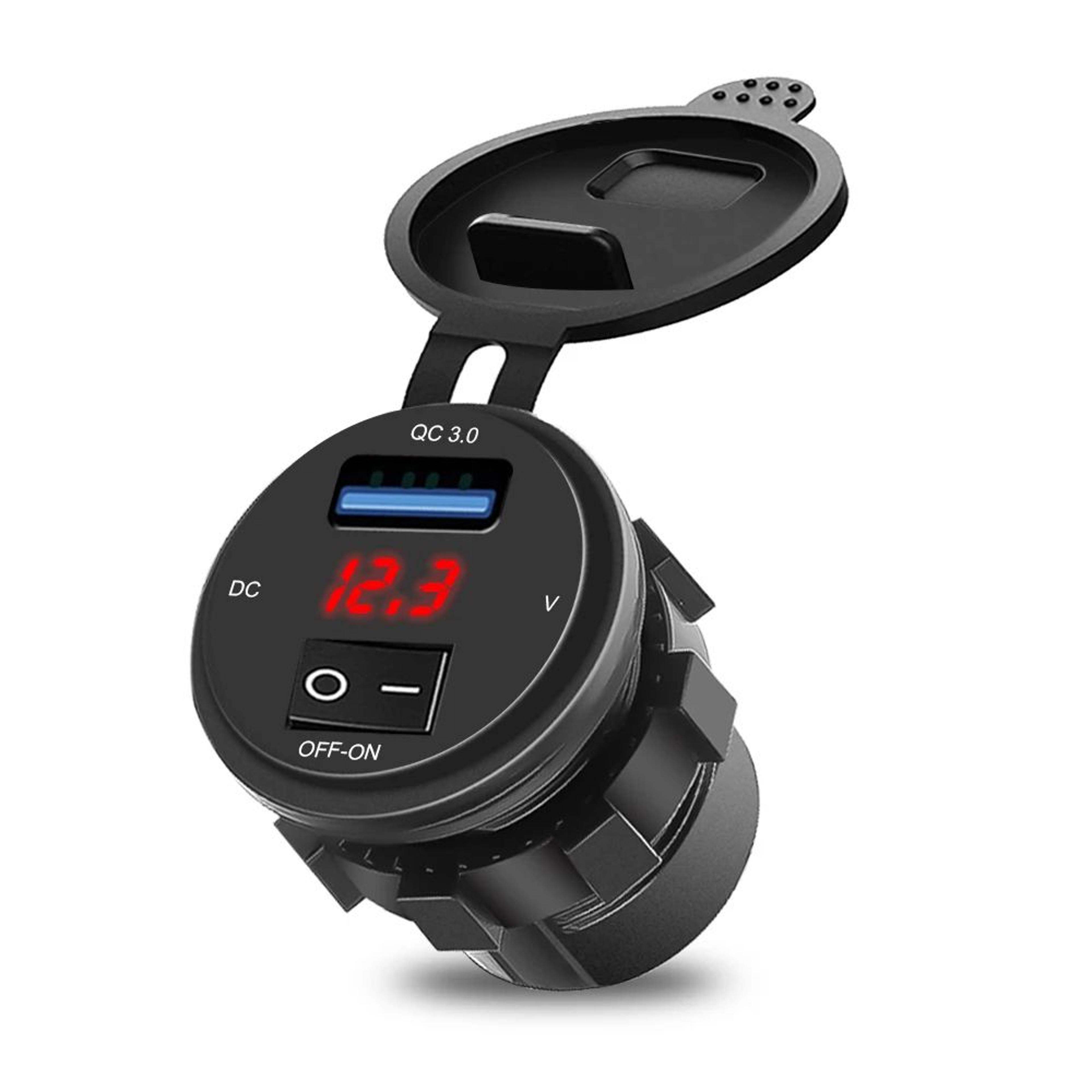 qc3.0 dual usb car charger socket with voltmeter – waterproof fast charging 12v 24v power outlet
