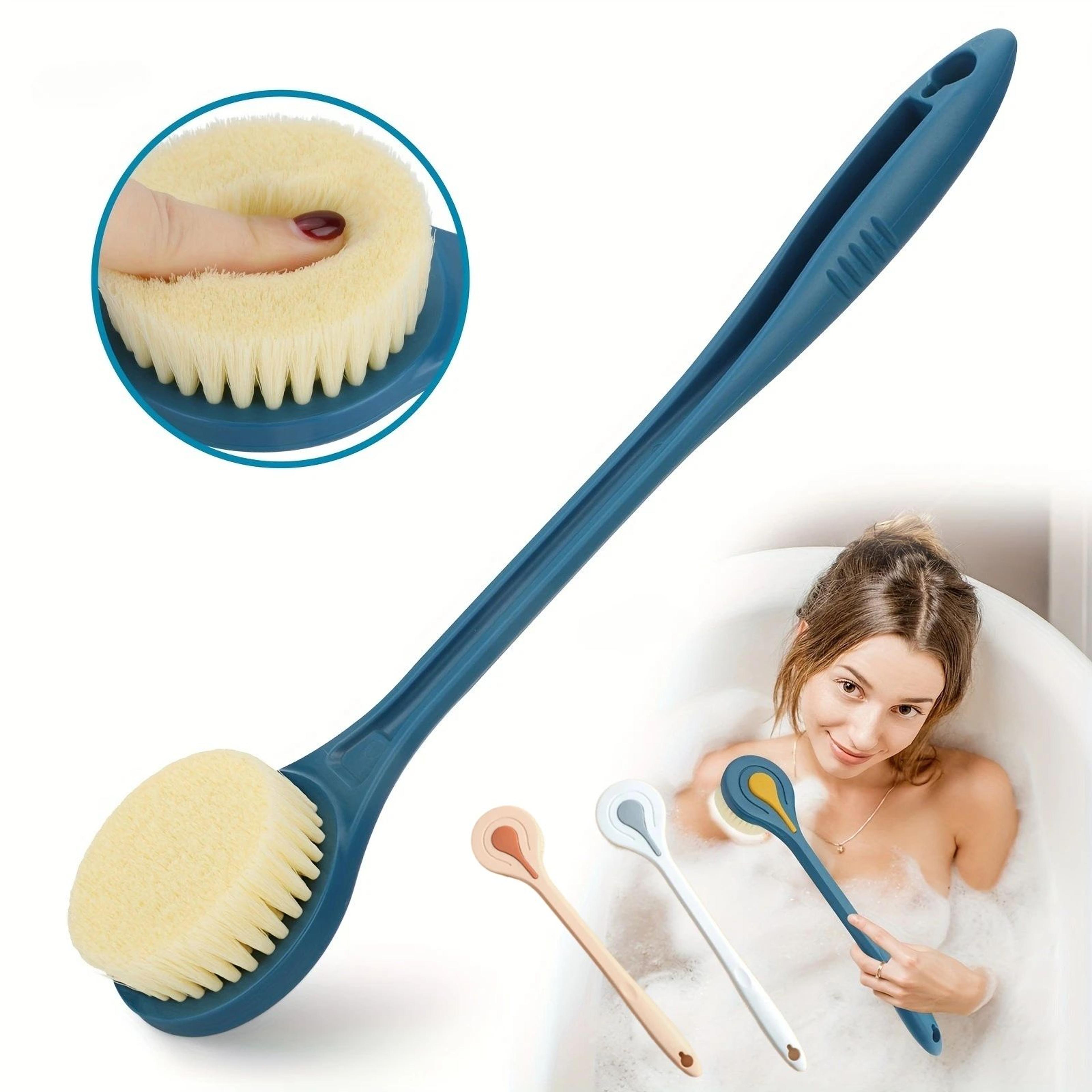 extra long handle soft bristle bath brush – shower back scrubber & body exfoliating spa brush