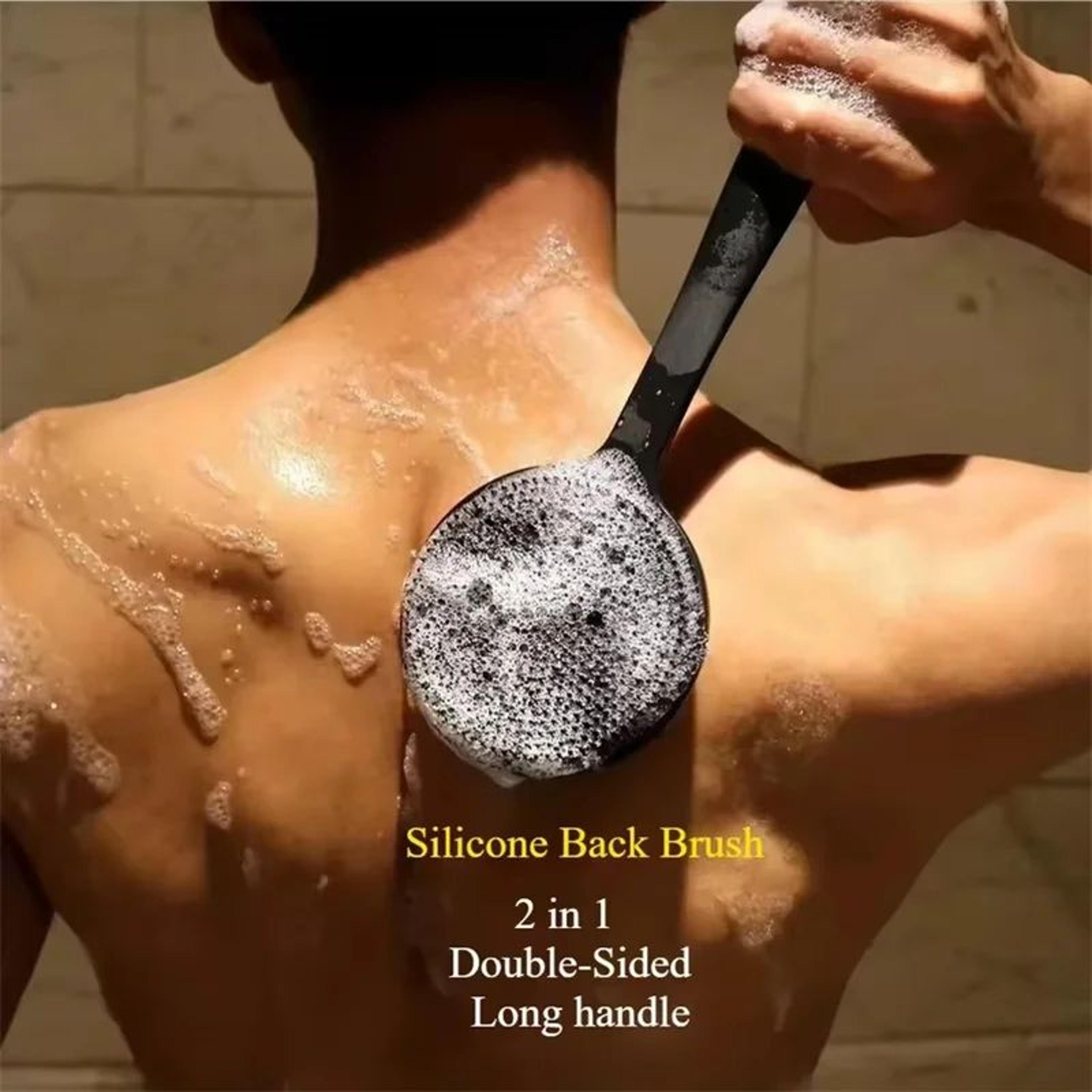 long handle silicone bath brush – soft bristle back scrubber for deep cleansing & spa massage