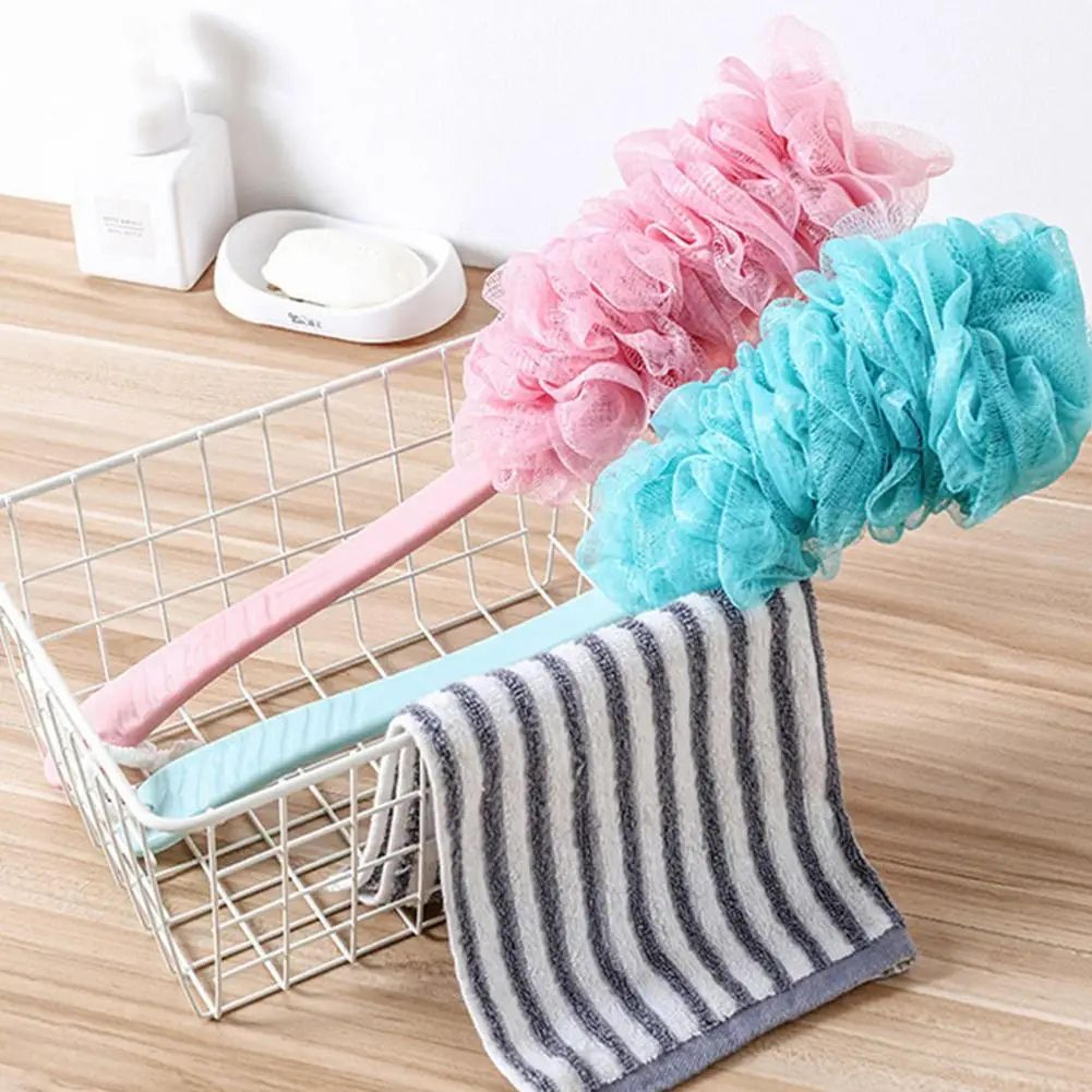 long handle mesh loofah bath brush – shower body scrubber with soft bubble exfoliating cleaner