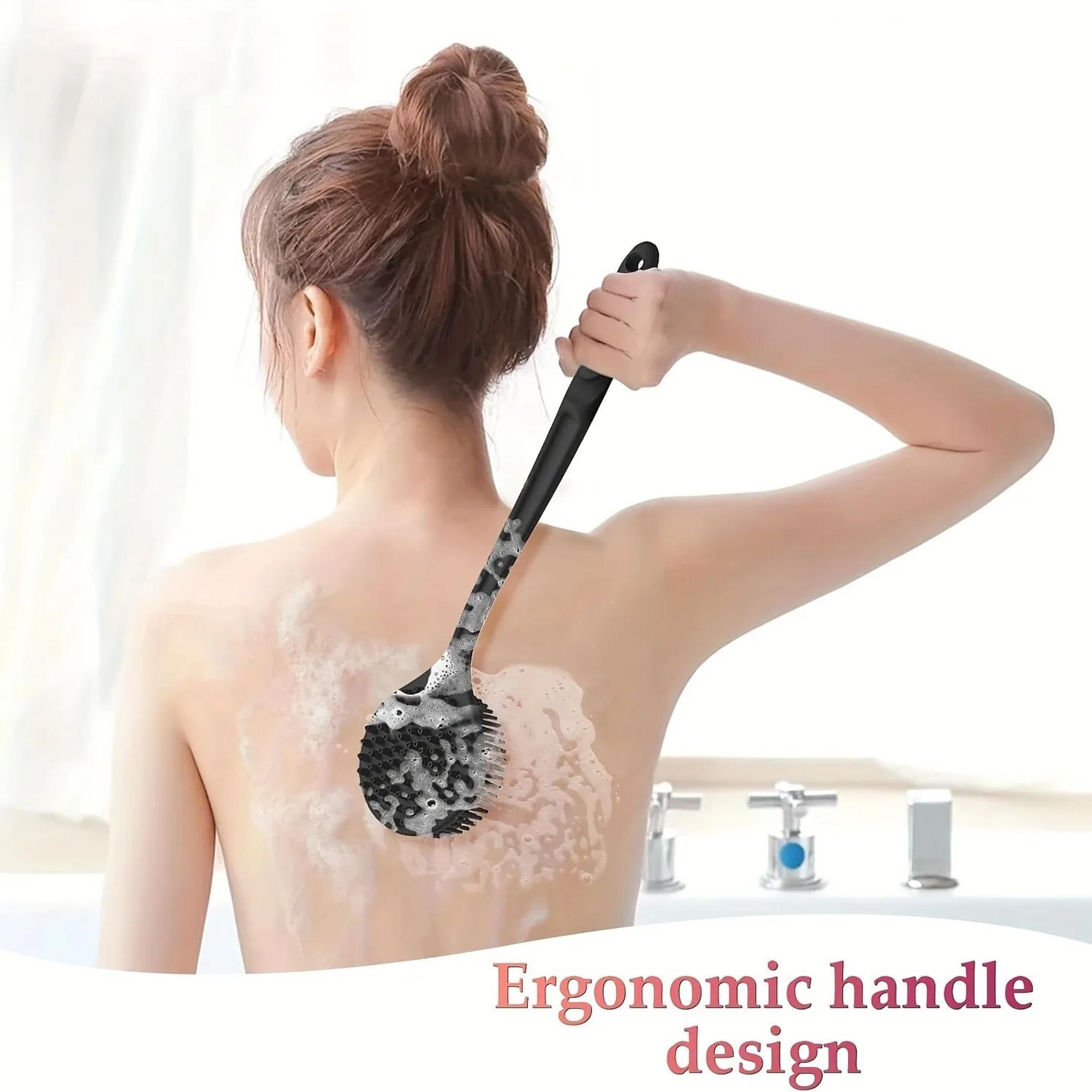 long handle back scrubber brush – soft exfoliating body brush for shower, bath & spa