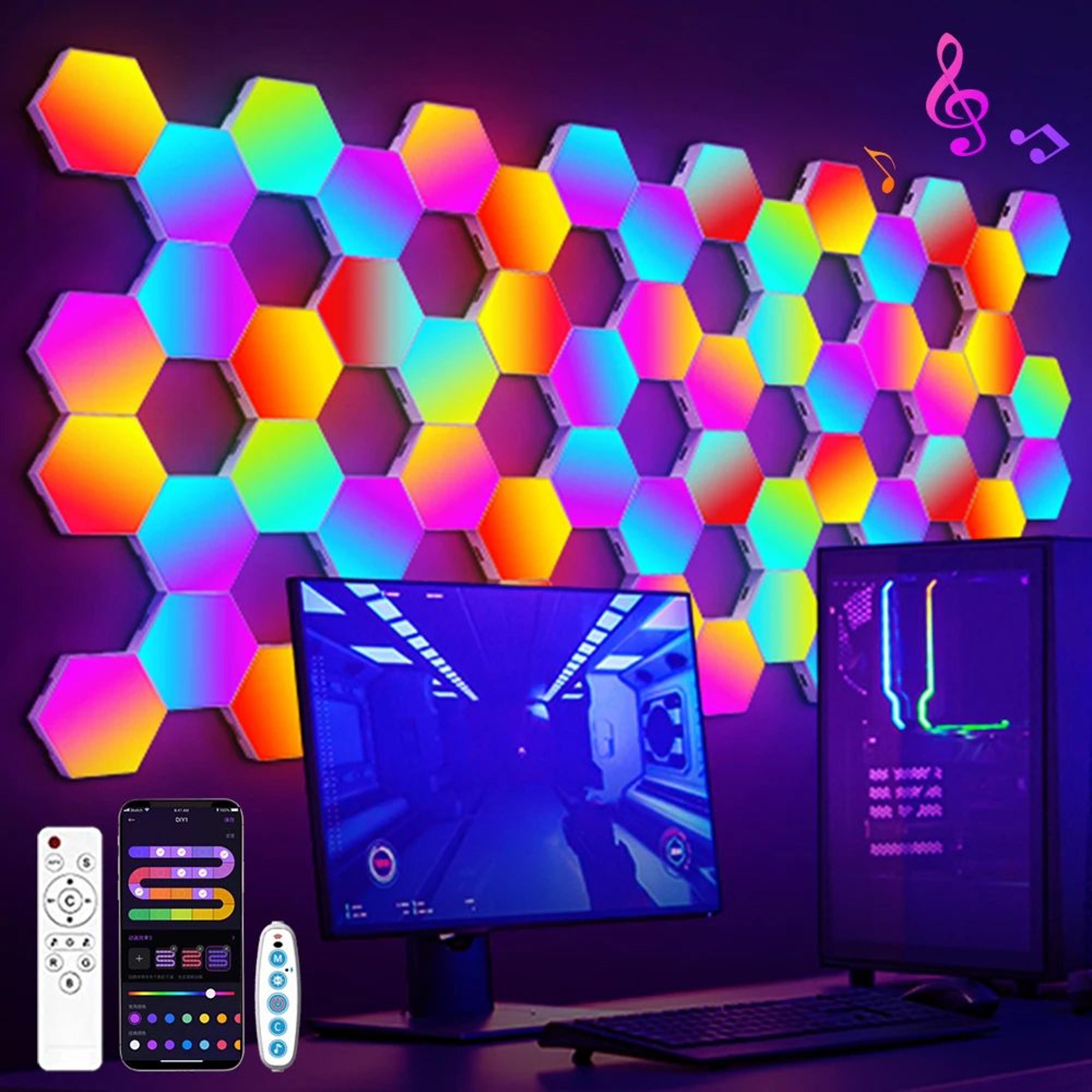 rgb smart hexagon wall lights – music sync led panels with app control & diy modular design
