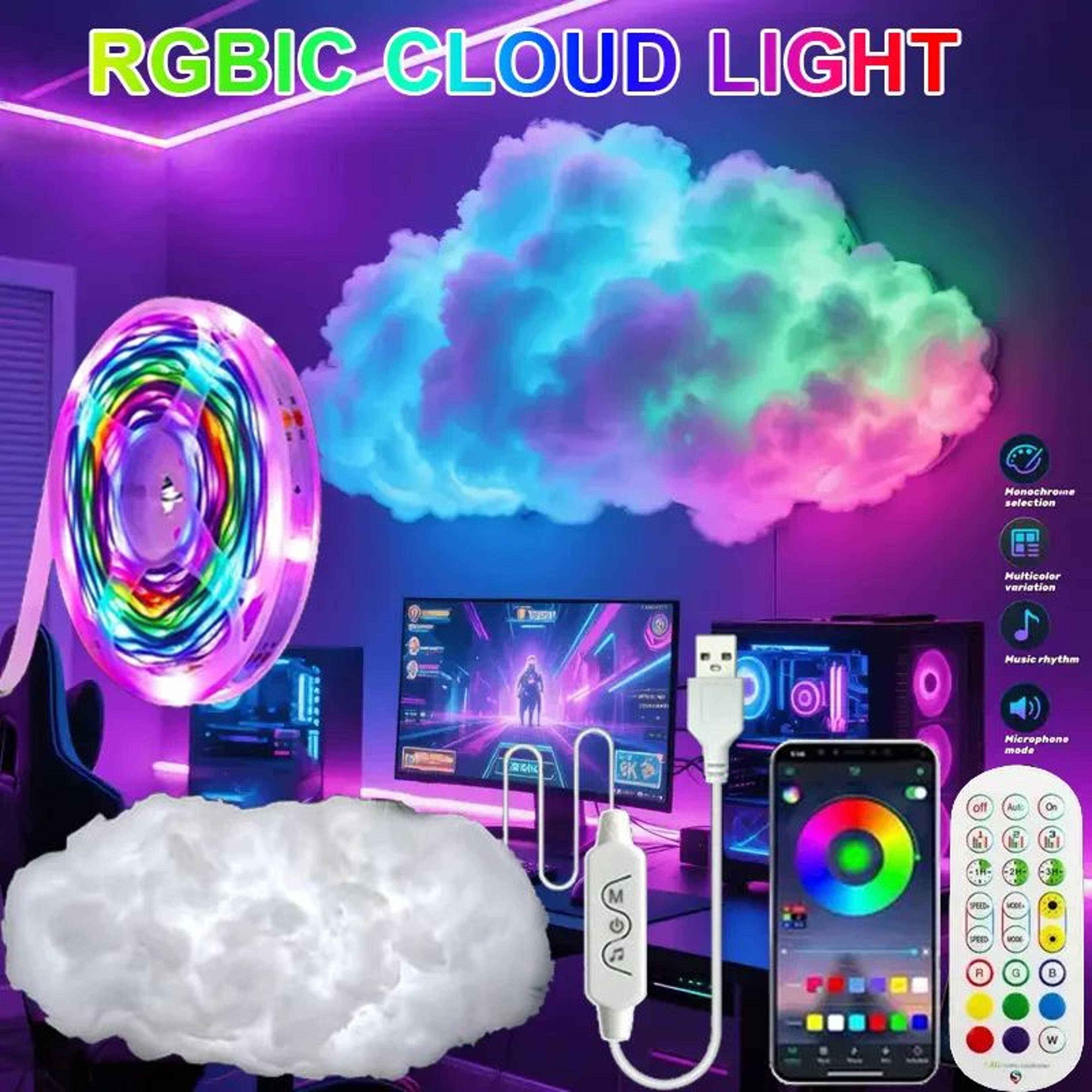 diy rgbic thundercloud led strip ceiling light with app & music sync remote