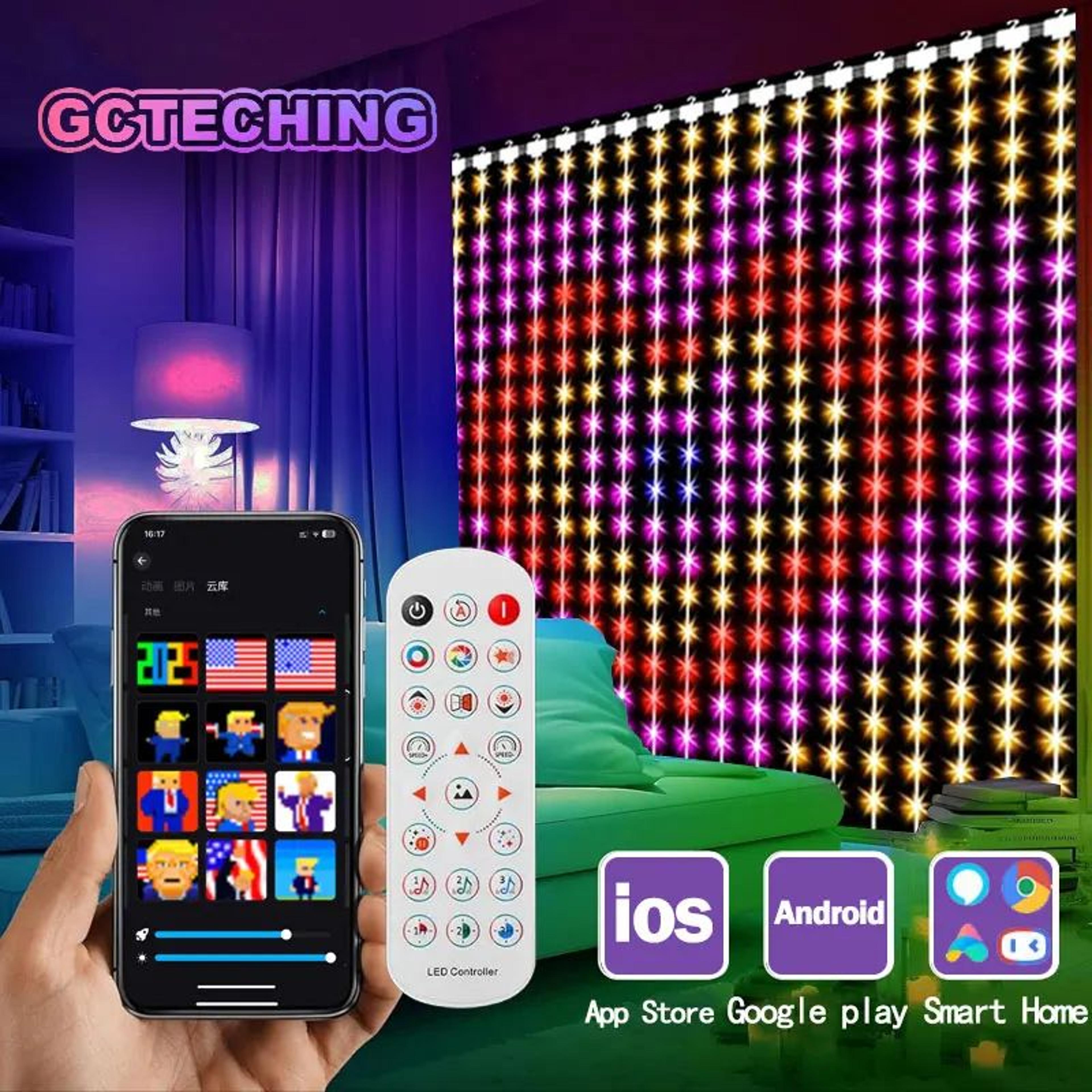 smart rgb curtain fairy lights, led curtain lights with app control, music sync & 400 leds
