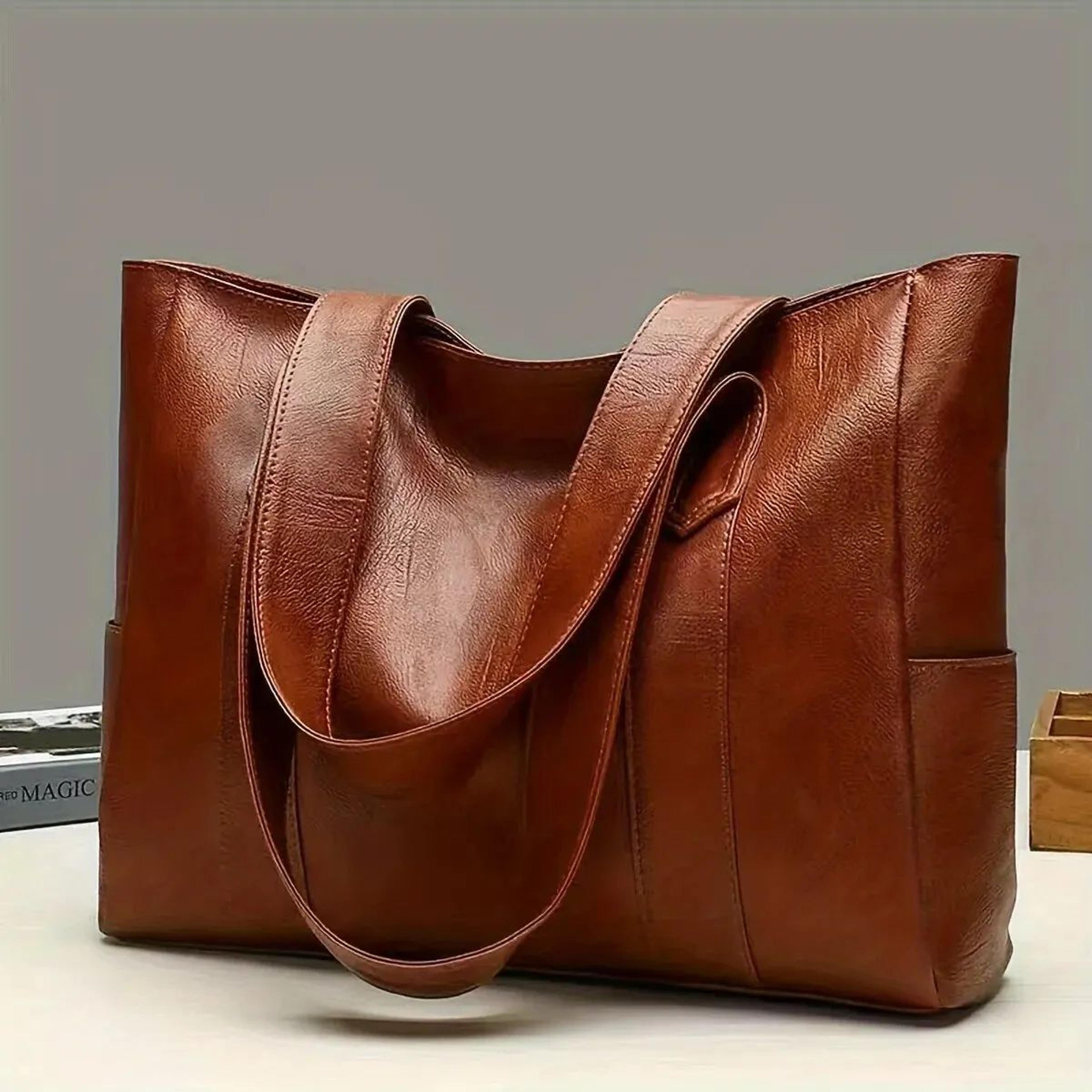 vintage large capacity tote bag, retro pu leather shoulder handbag for women daily commute