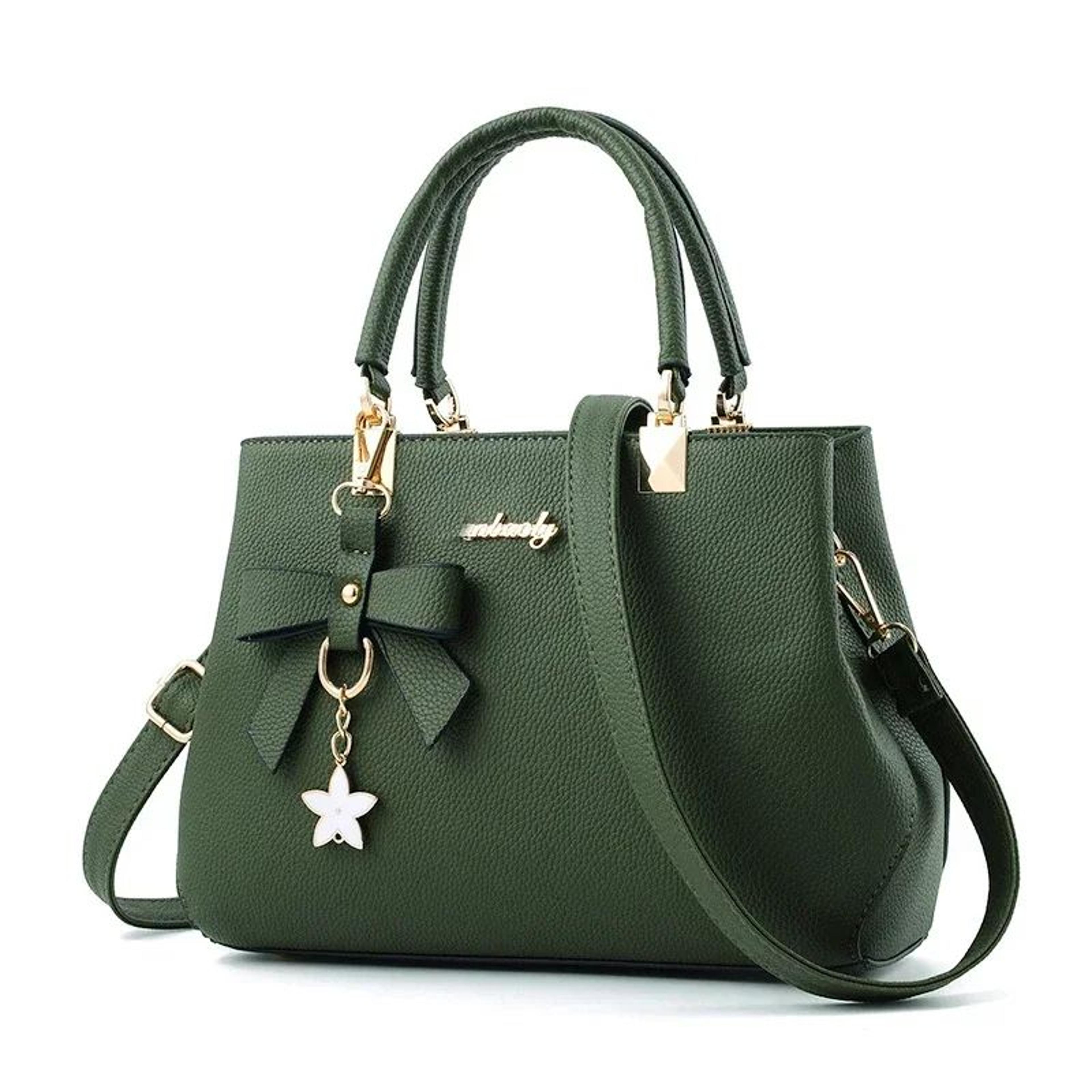 floracharm pu leather messenger tote bag | elegant women's crossbody shoulder handbag with flower pendant
