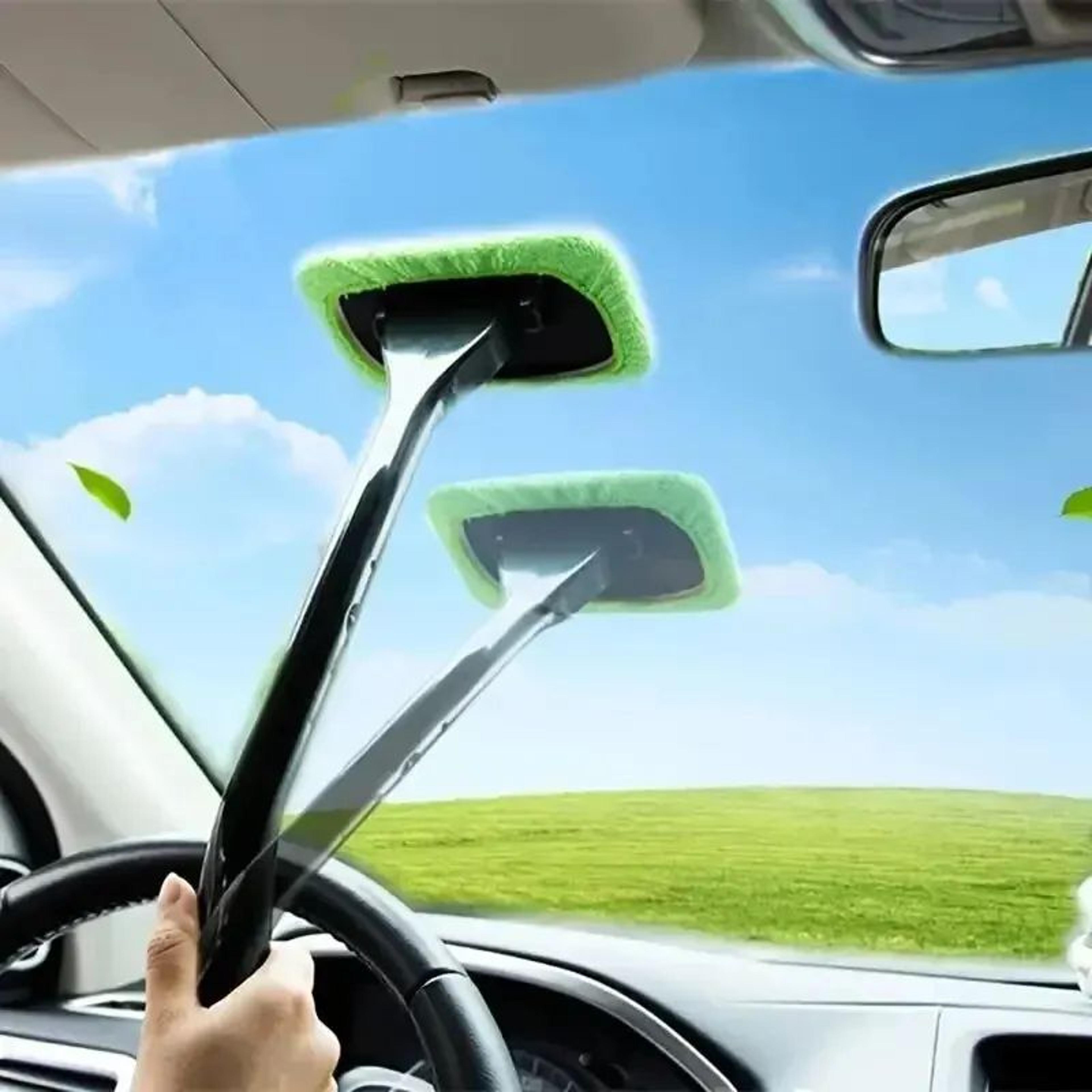 car windshield cleaning tool with long handle – 180° rotating window cleaner brush for interior auto glass