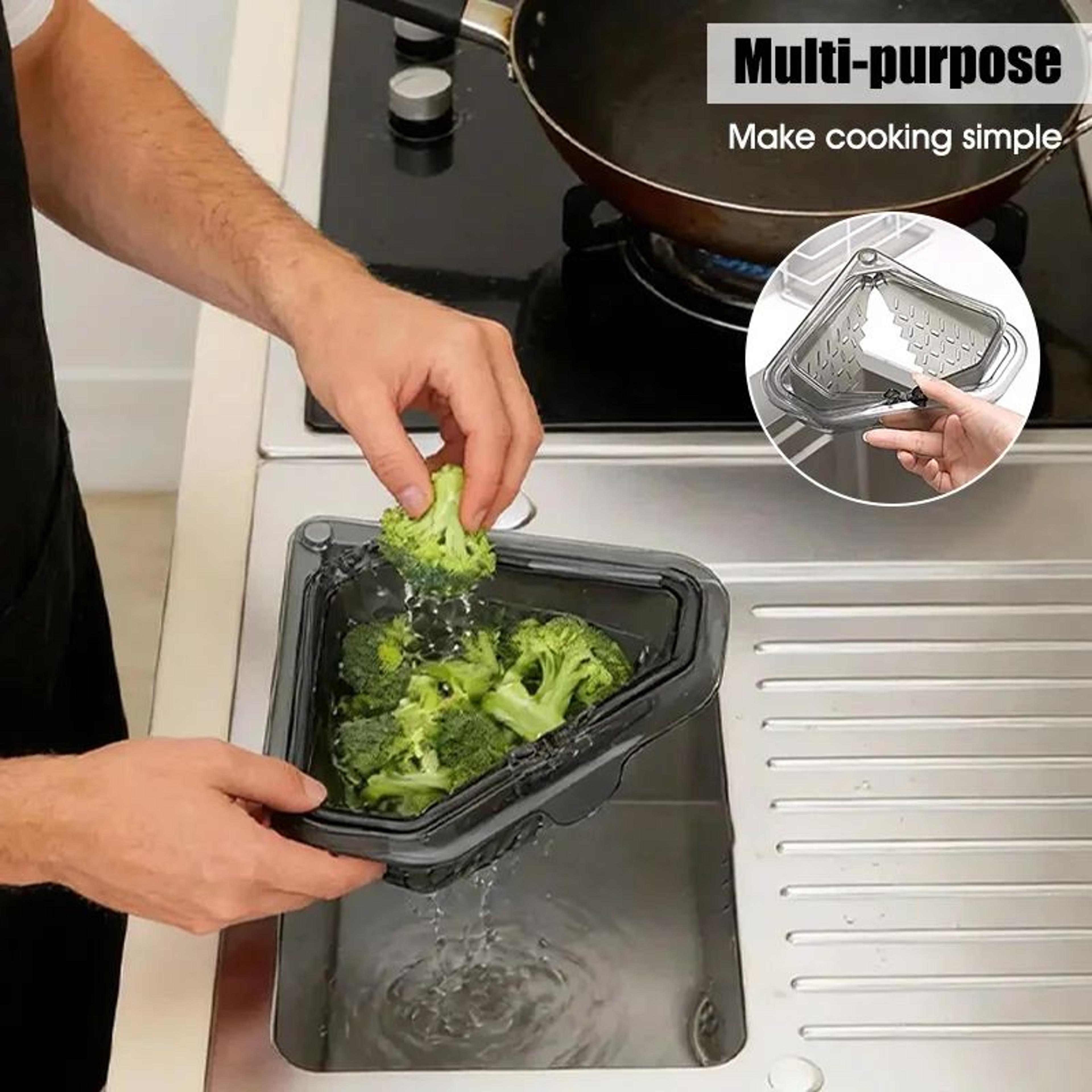 magnetic corner sink strainer basket – space-saving triangular drain filter with strong suction