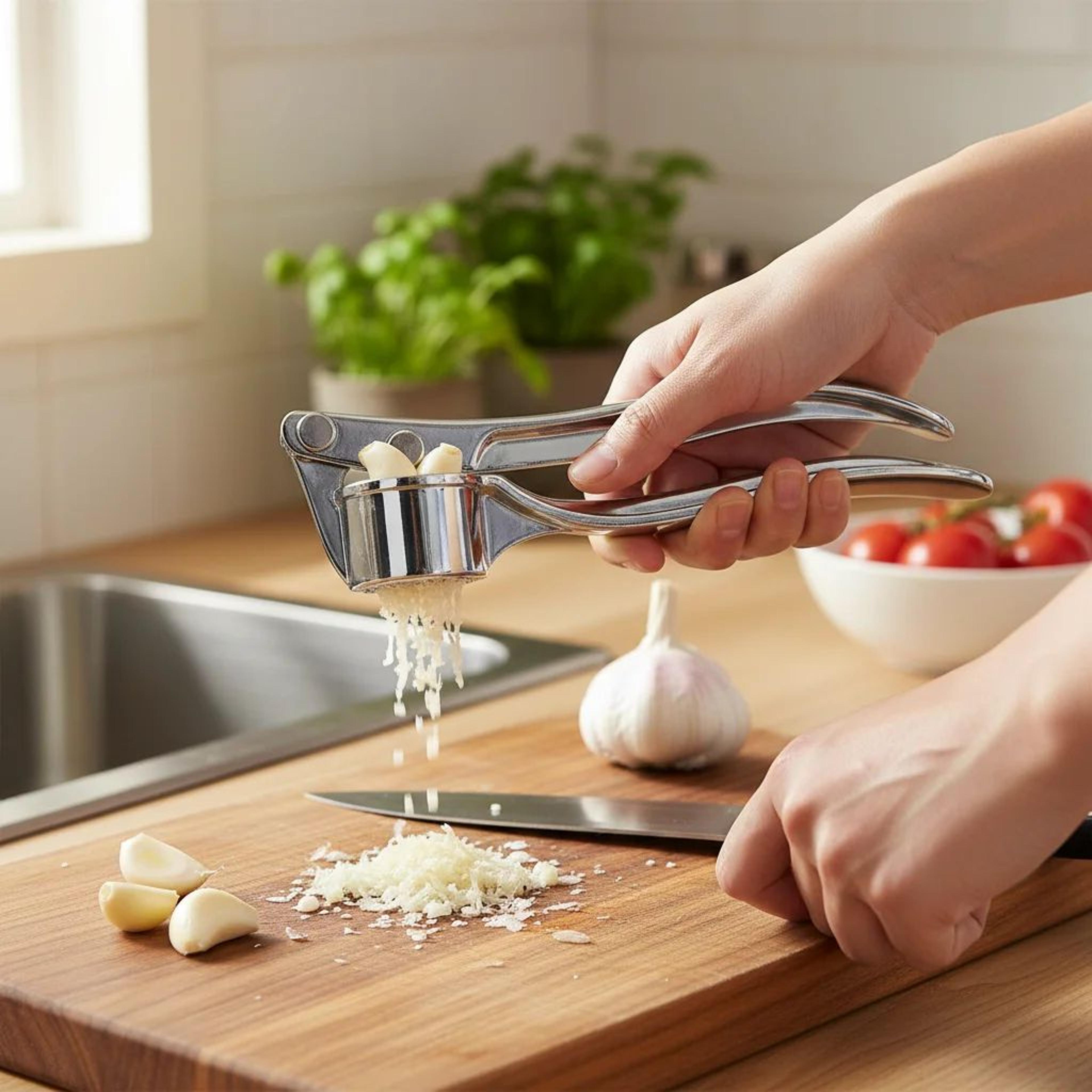 7.1in stainless steel garlic press – heavy duty ginger crusher with easy squeeze design