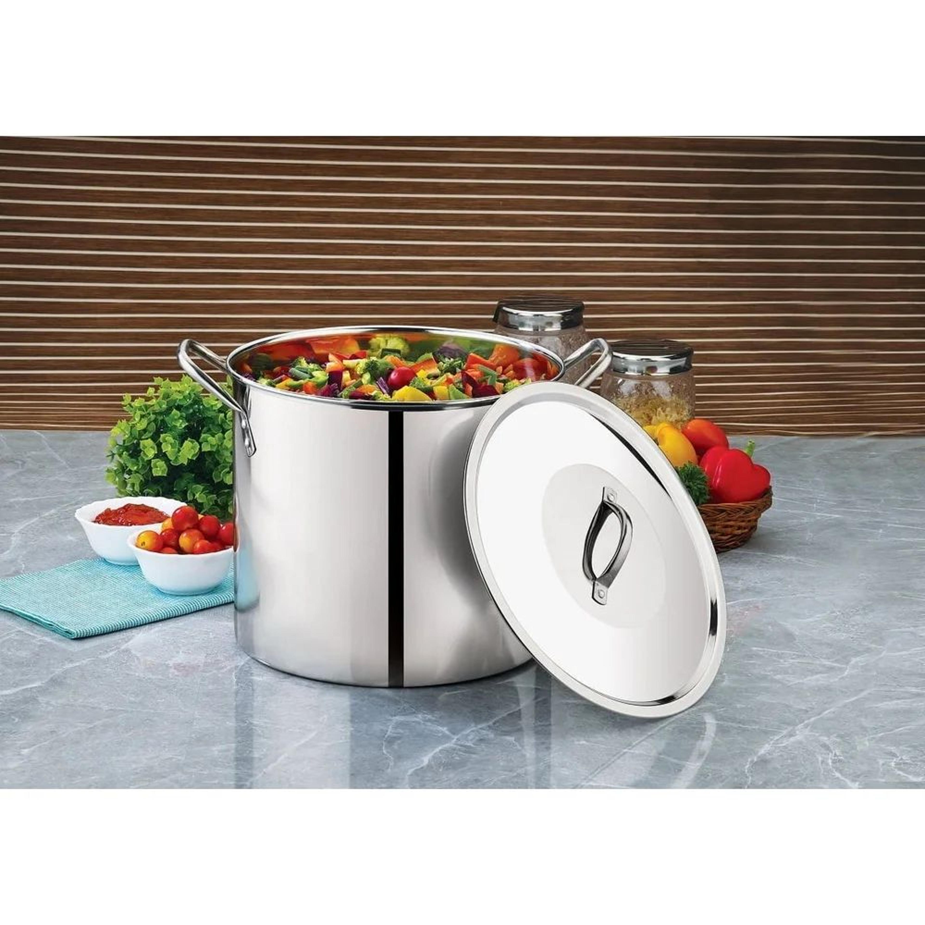 12-quart stainless steel stock pot with lid – heavy duty cooking pot with stay-cool handles