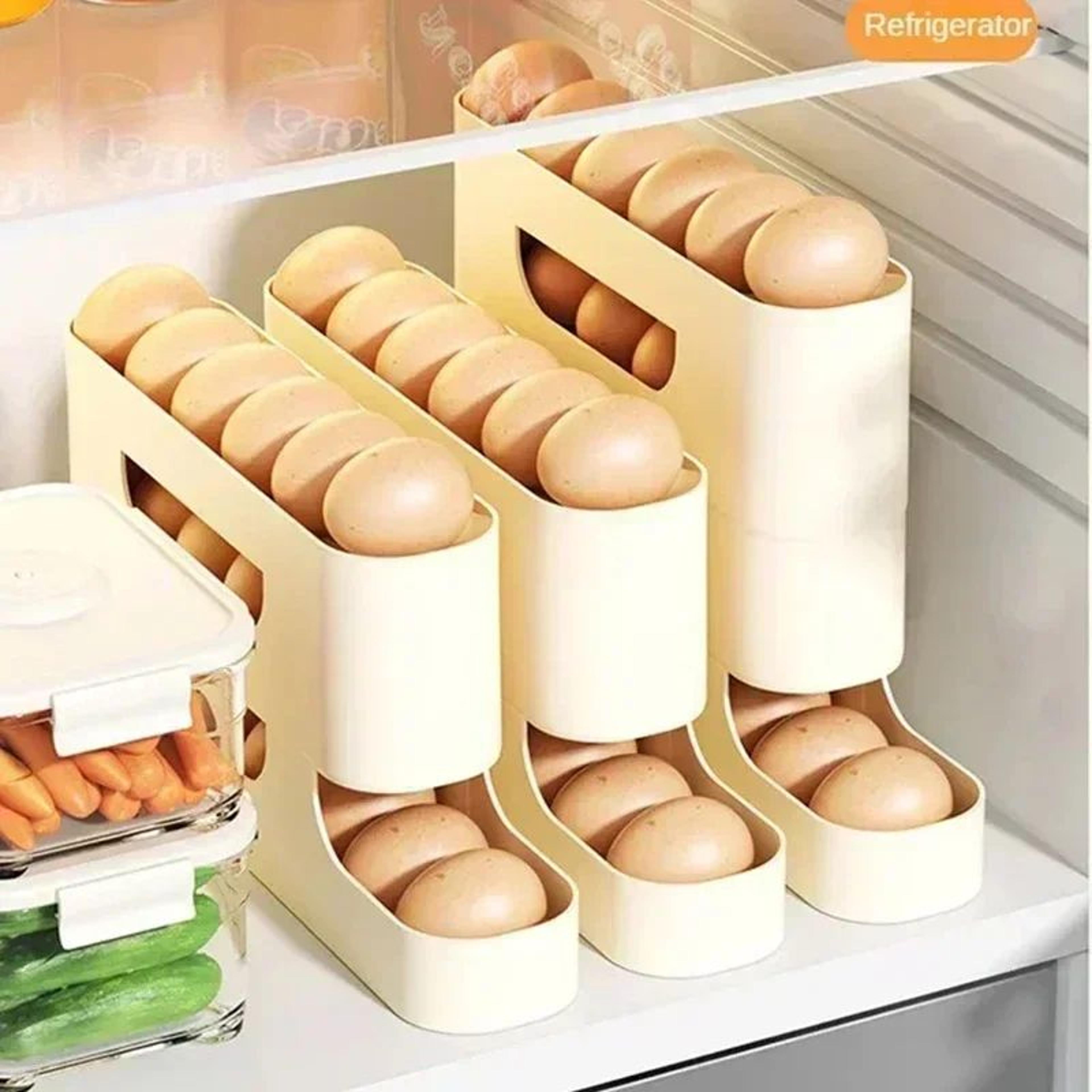 2–4 layer rolling egg storage rack – gravity feed refrigerator egg organizer box