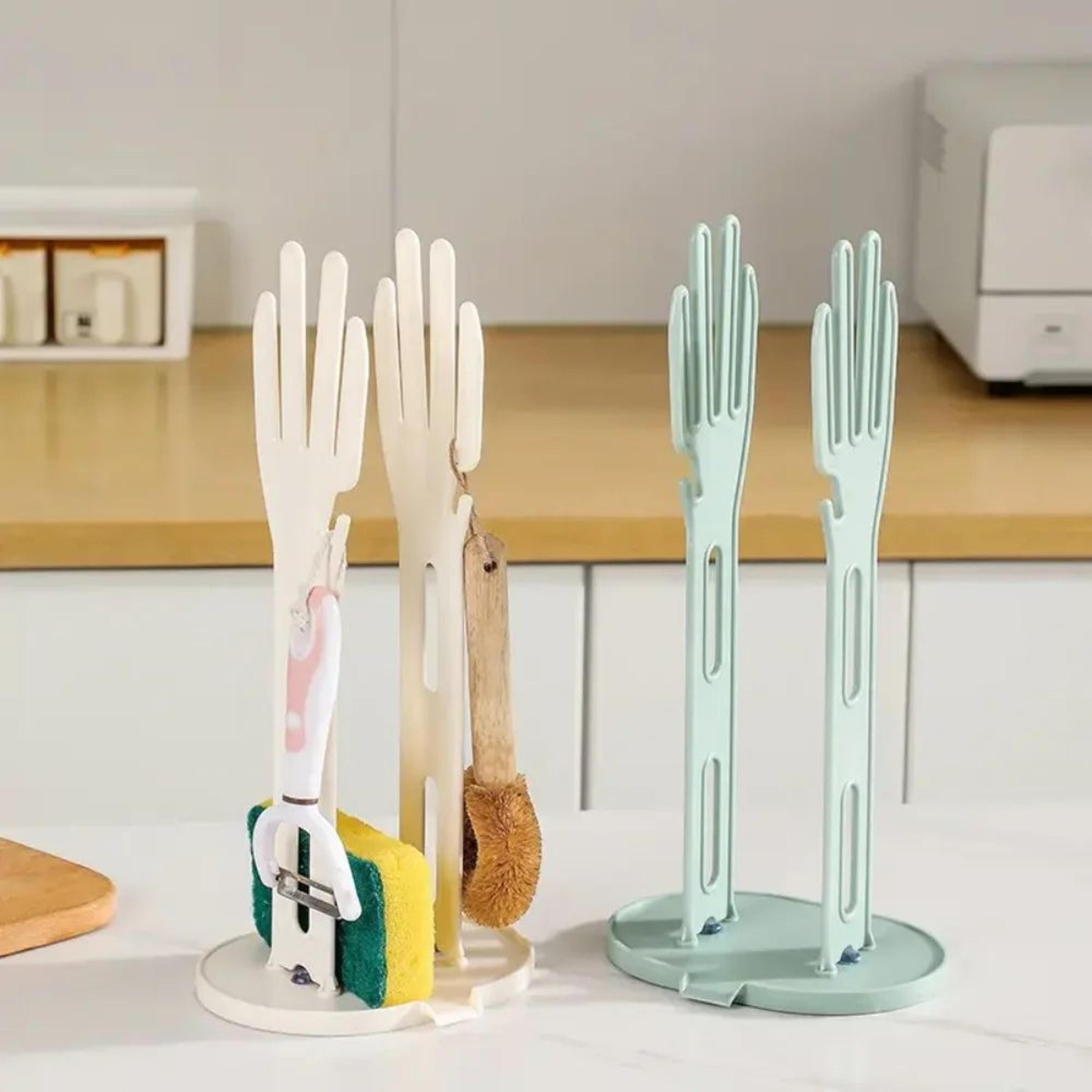 dryease kitchen glove drying rack – abs rubber glove holder with drainage base & multi-use storage organizer