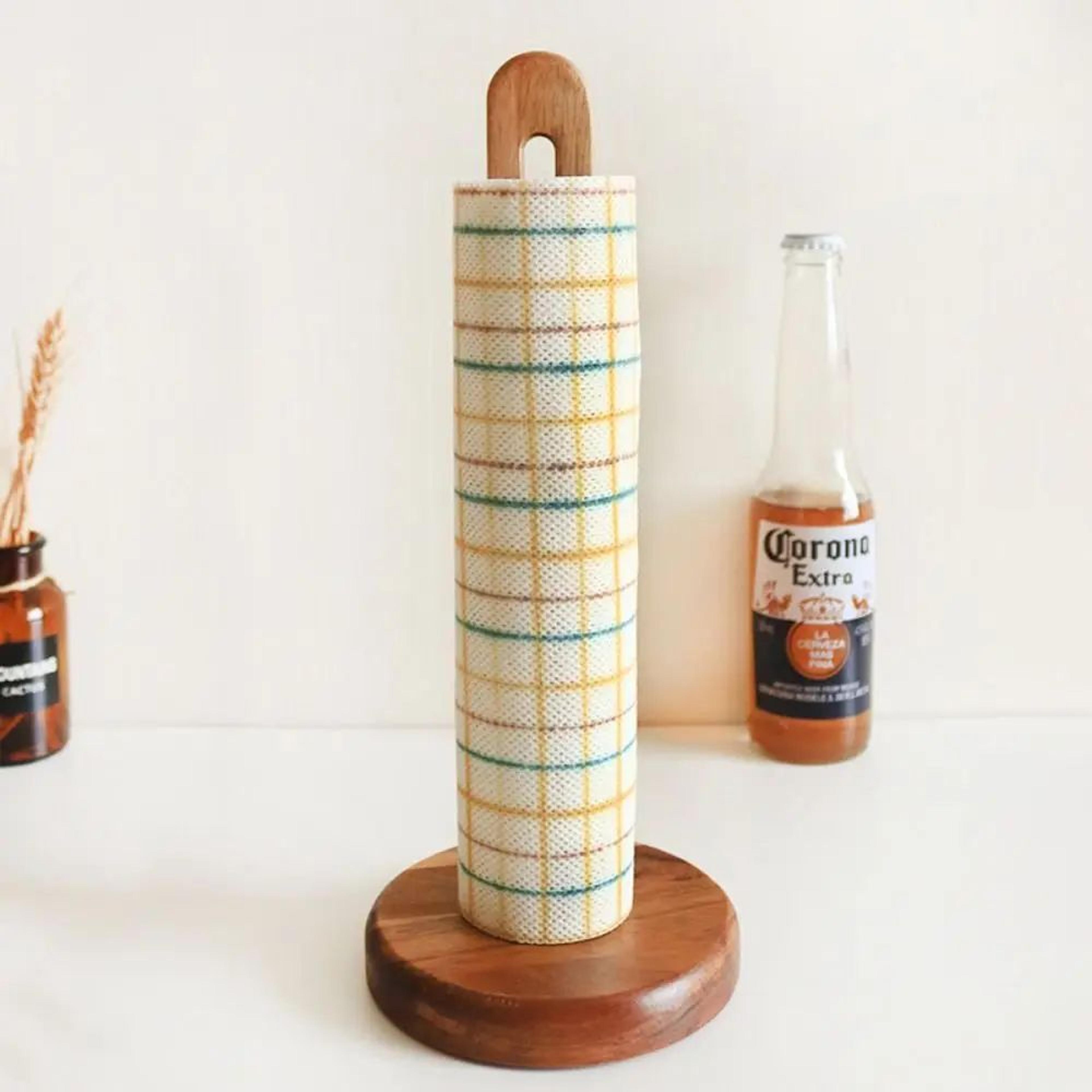 woodelegance free-standing tissue holder – solid wood non-slip paper roll & napkin organizer rack