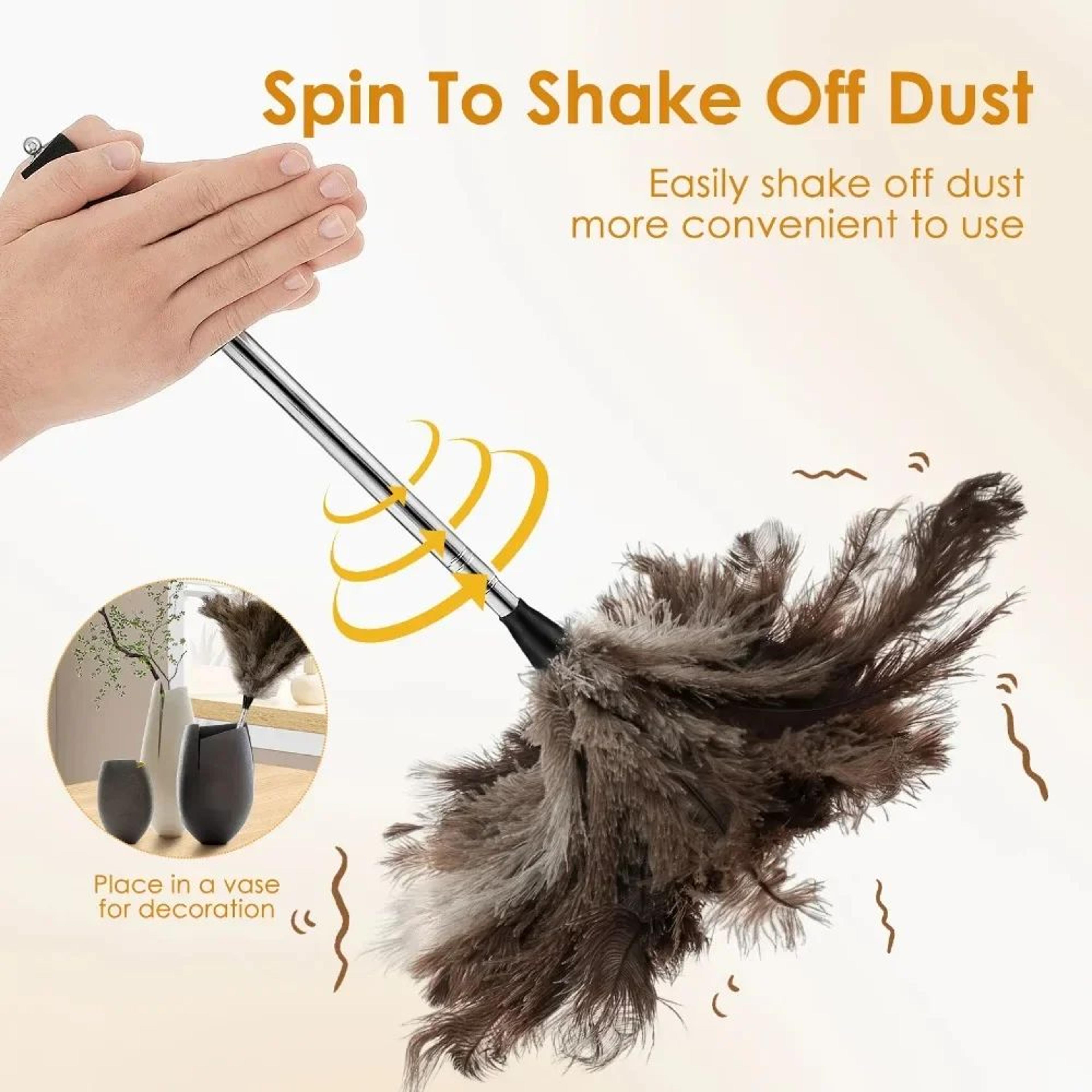 extendaclean ostrich feather duster – telescopic anti-static long handle dust cleaner for high ceiling & furniture