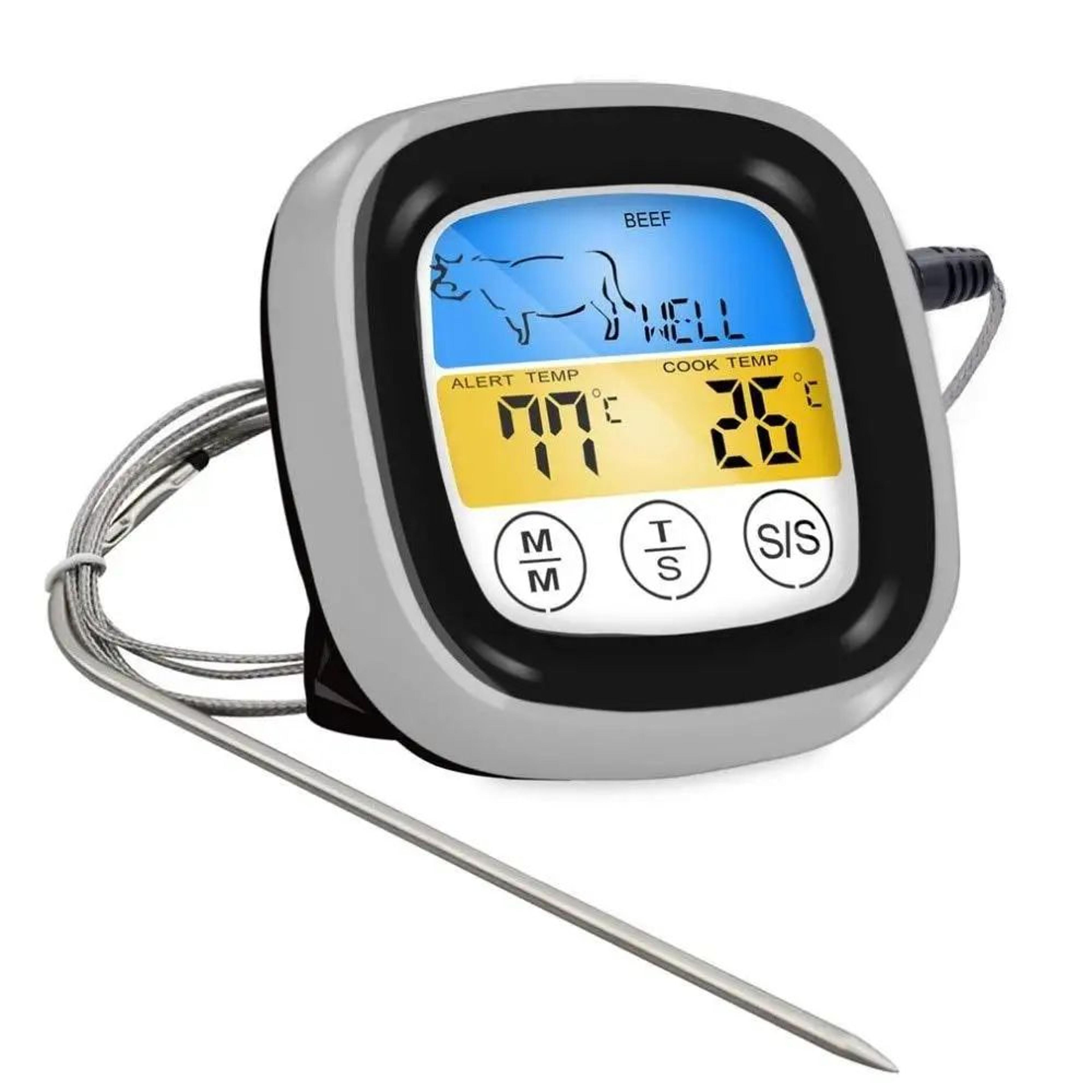 tempmaster digital meat thermometer – touchscreen lcd bbq probe with timer for grill, oven & kitchen cooking