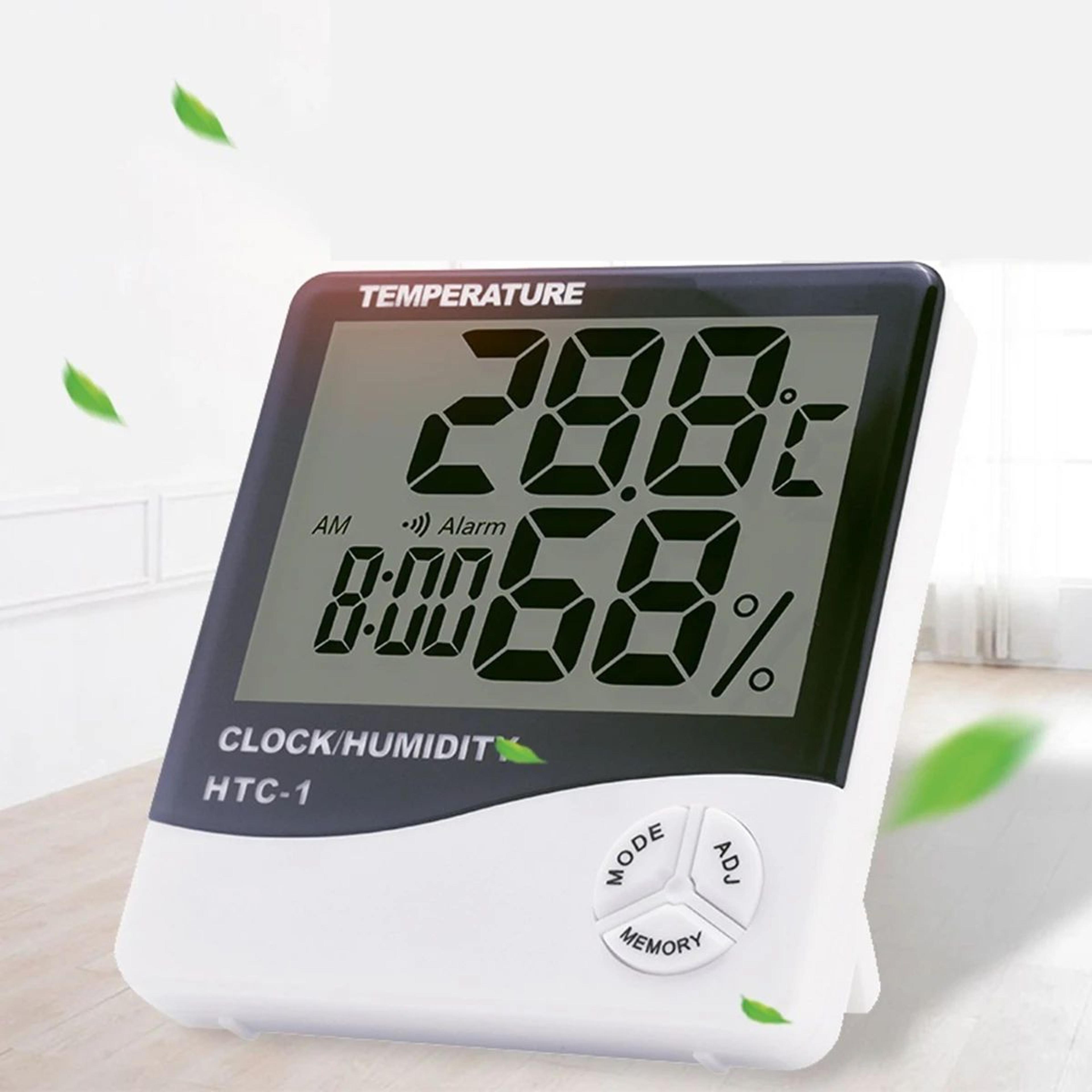 htc-1/htc-2 digital thermometer hygrometer – indoor outdoor temperature & humidity monitor with clock