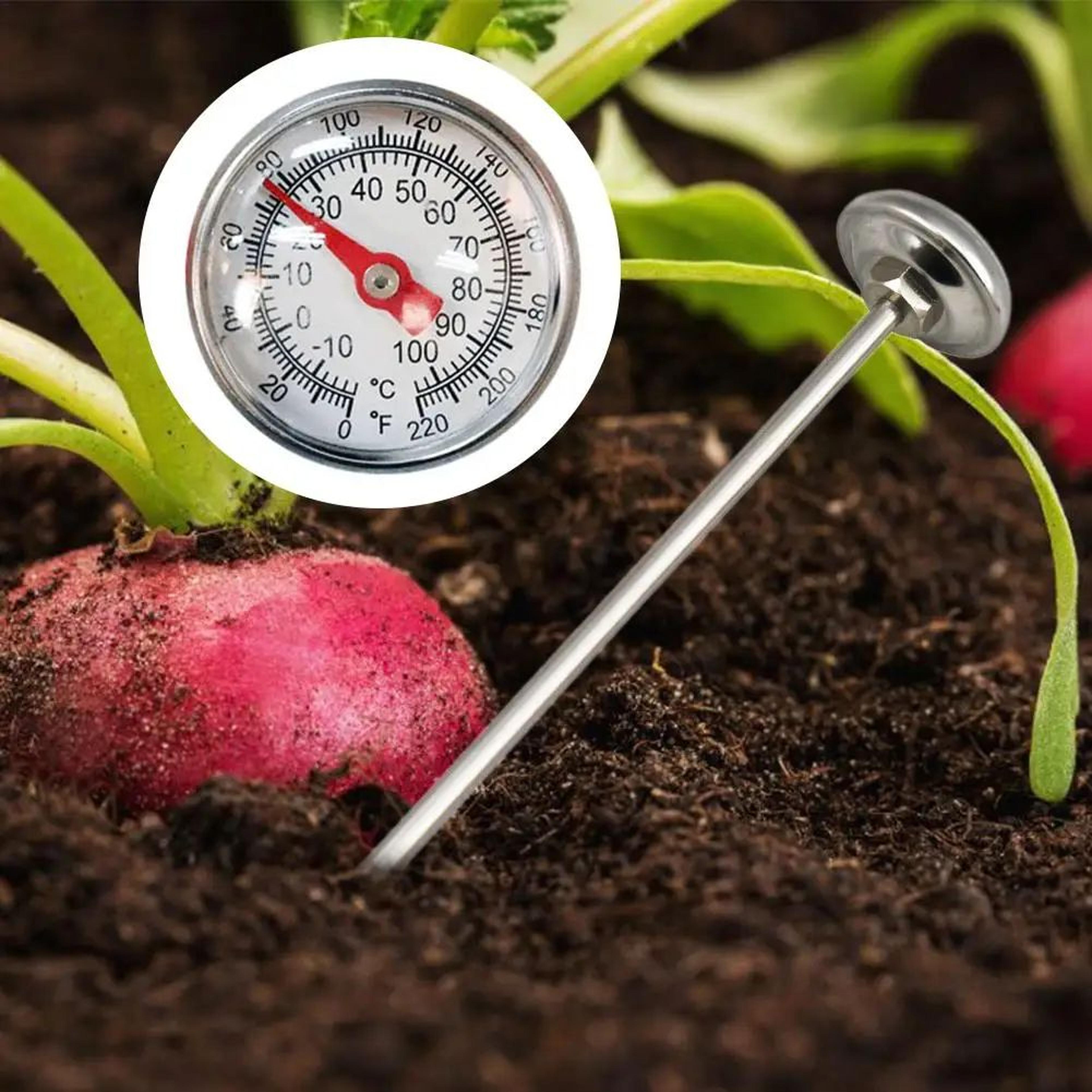 stainless steel soil temperature thermometer – high accuracy ground & compost temperature meter for gardening